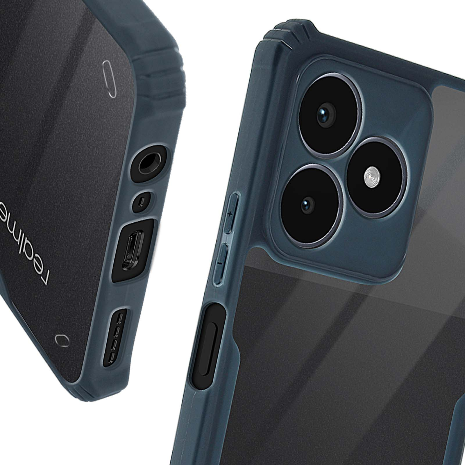Custodia per telefono con lenti della fotocamera e pulsanti laterali.