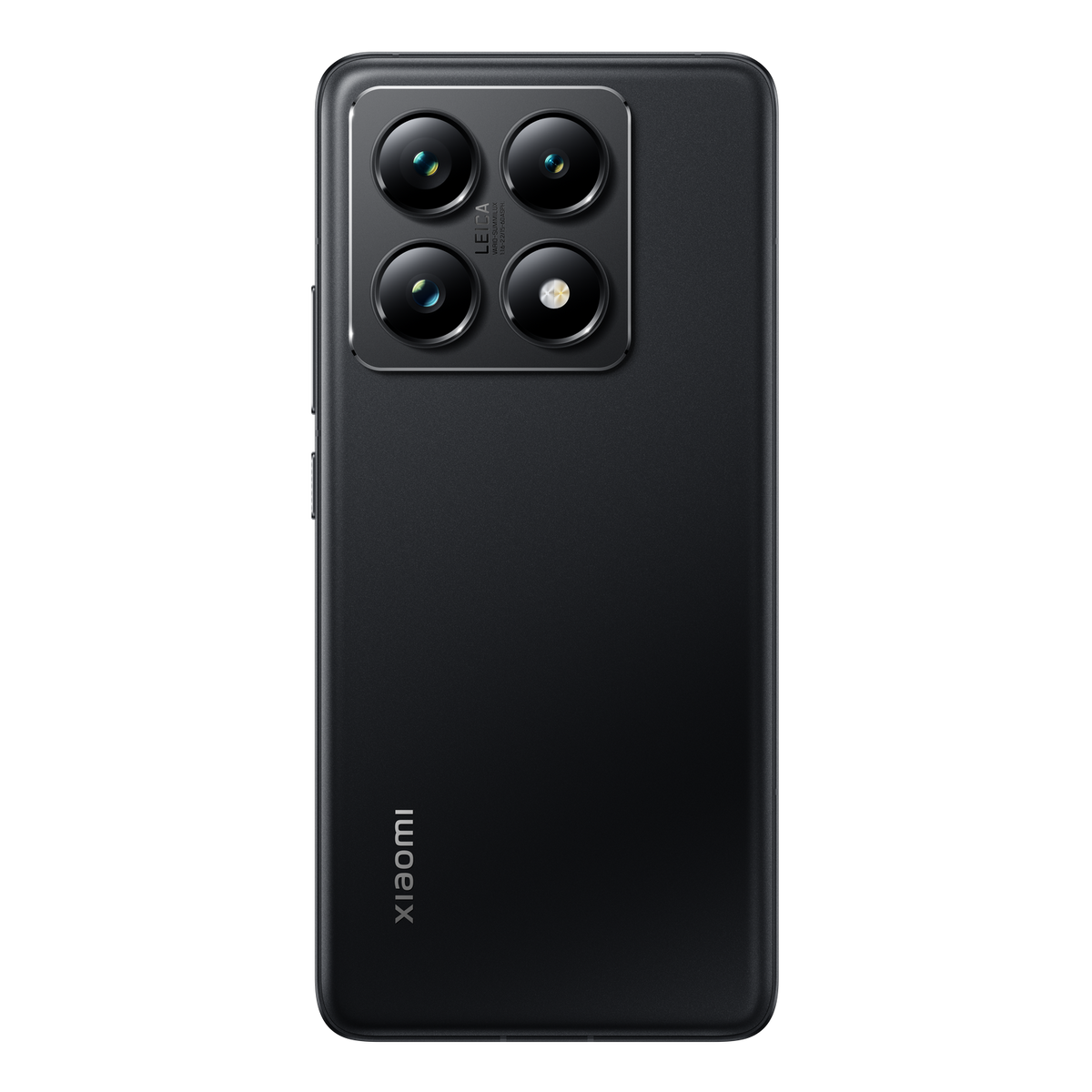 Czarny tył telefonu z wieloma obiektywami i logo 'Xiaomi' poniżej. Ciemne tło.