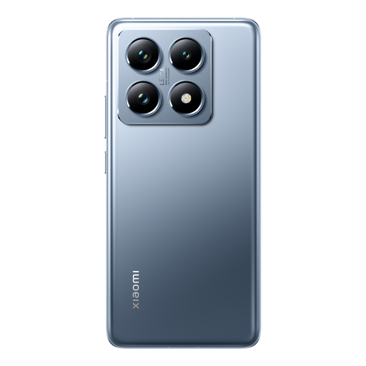 Niebieski tył telefonu Xiaomi, z czterema aparatami. Widoczne logo Xiaomi.