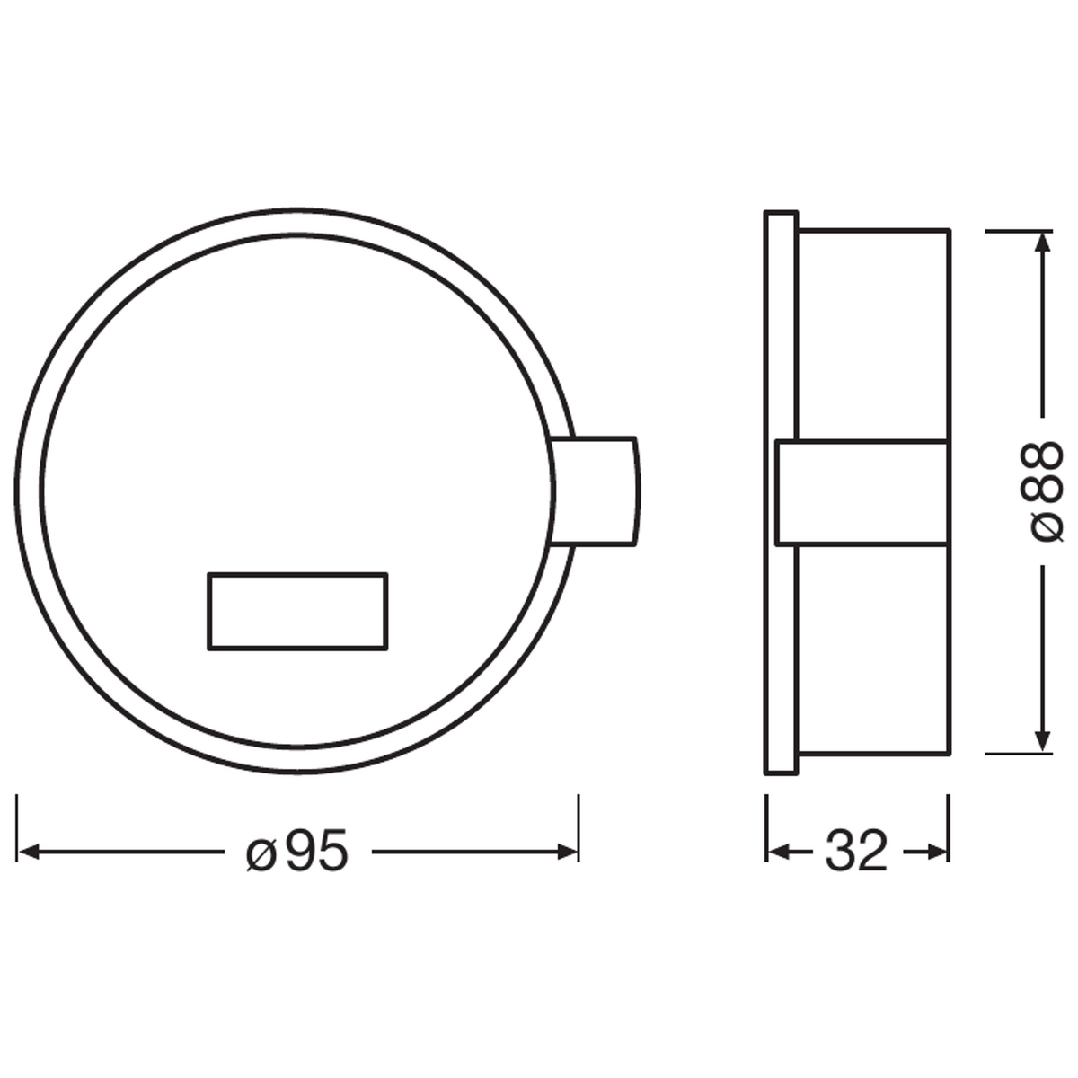Ein Diagramm eines kreisförmigen Objekts mit den Maßen Ø95 mm, 32 mm und Ø88 mm.