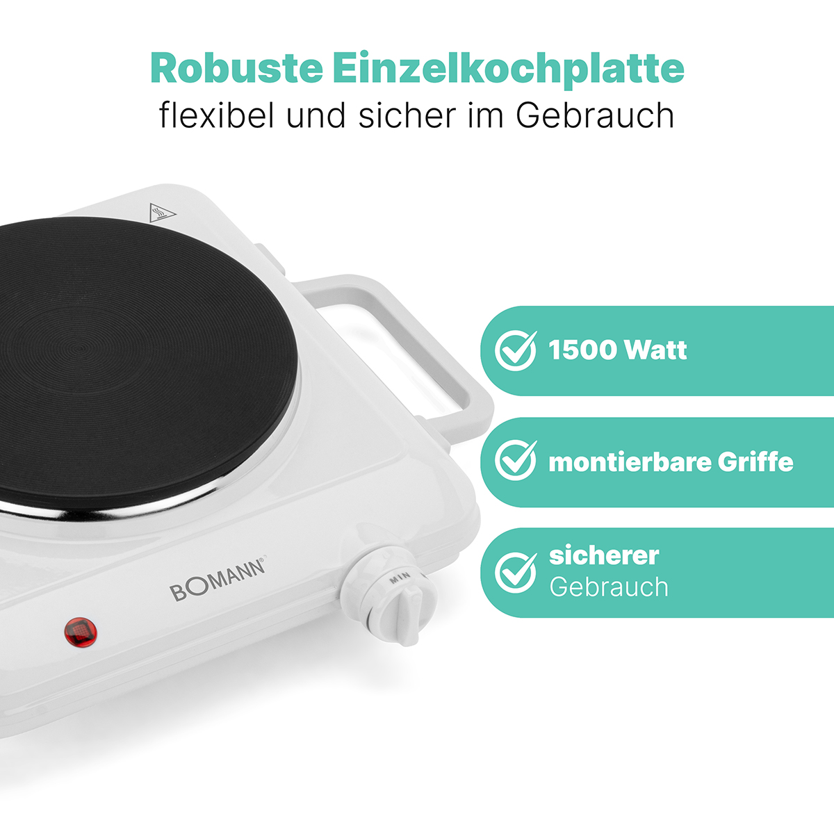 Biała płyta grzewcza. Tekst: Wytrzymała płyta grzewcza, elastyczna i bezpieczna w użyciu.