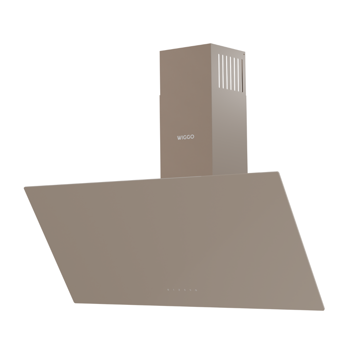 Hotte aspirante beige avec le mot WIGGO et des boutons de commande sur fond noir.
