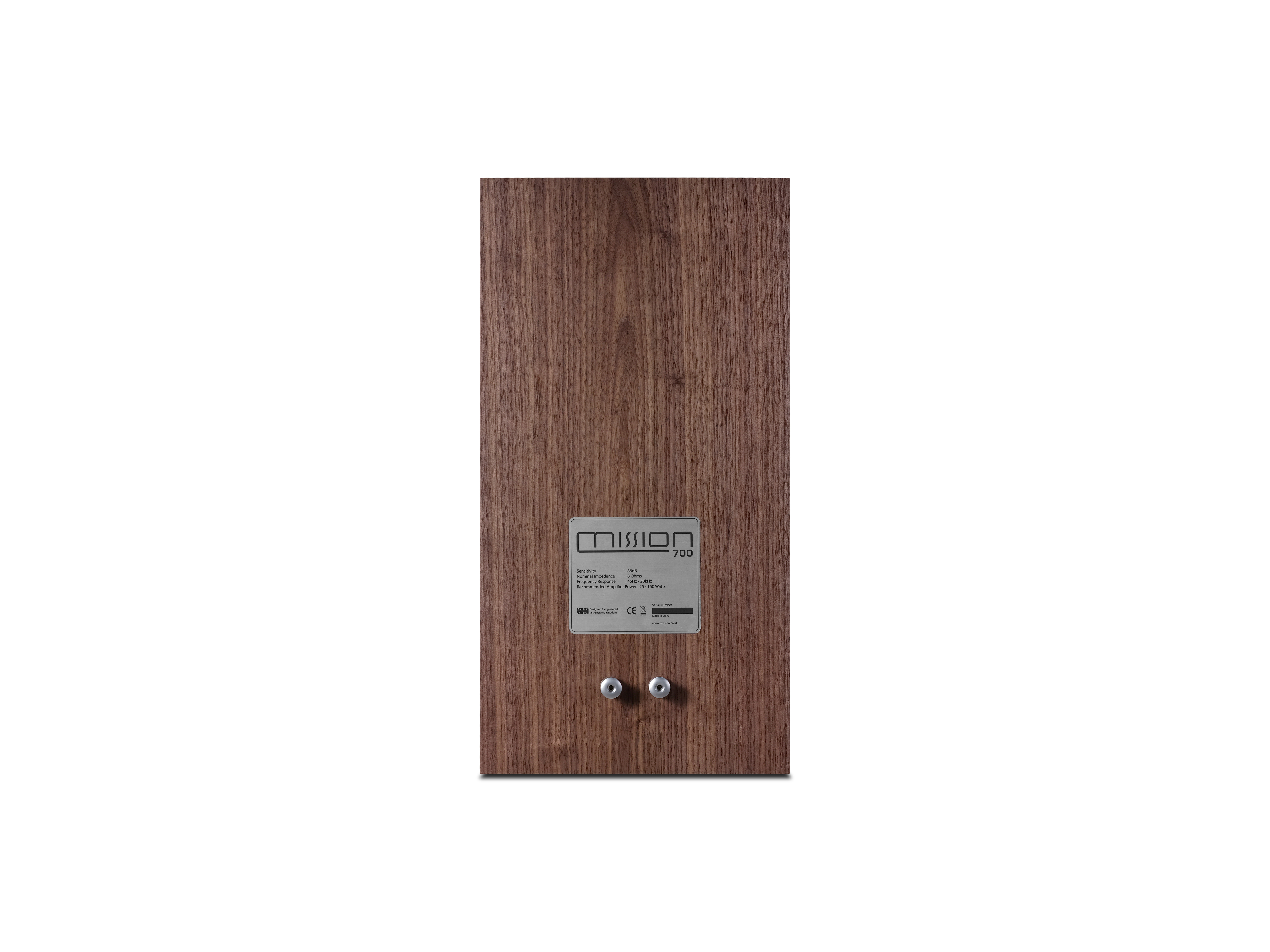 Houten luidspreker met merk MISSION en modelnummer 702 achterop.