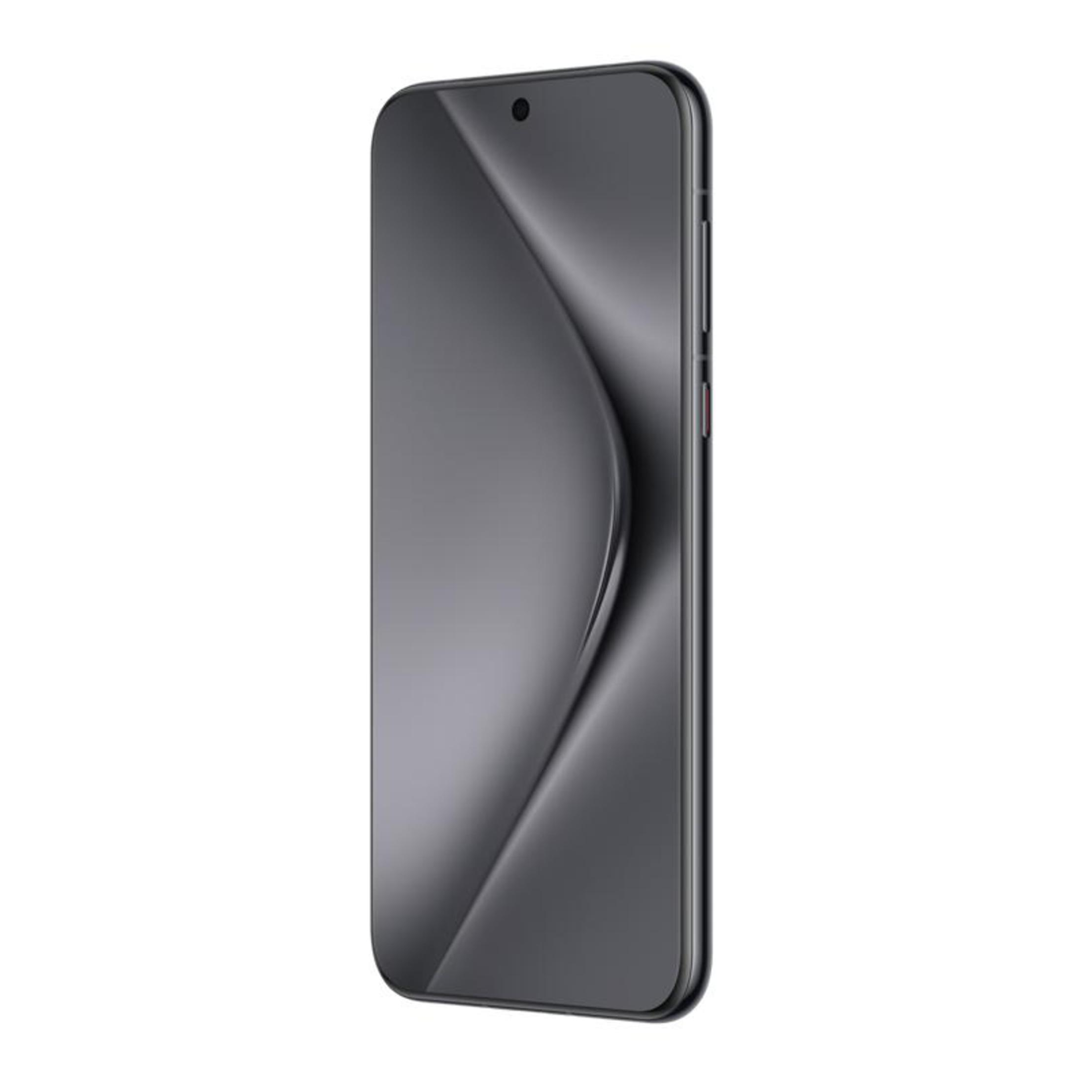 Ein schwarzes Smartphone mit gebogenem Display. Der Bildschirm ist dunkel.