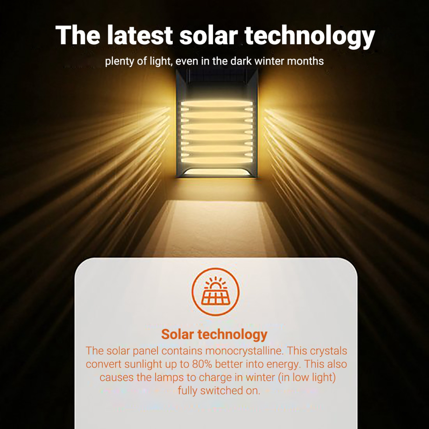 Solarpanel mit Lichtstrahlen, die von einer rechteckigen Leuchte ausgehen.