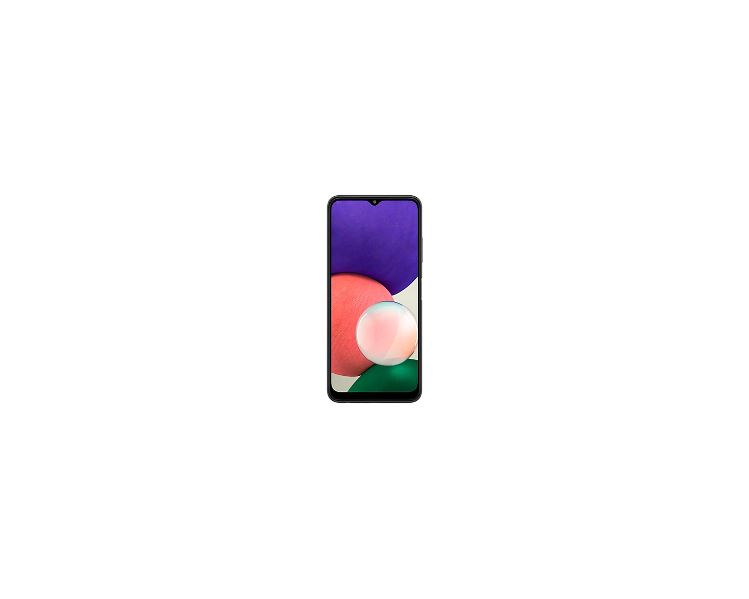 Smartphone Samsung A22, un rettangolo nero con forme colorate sullo schermo.