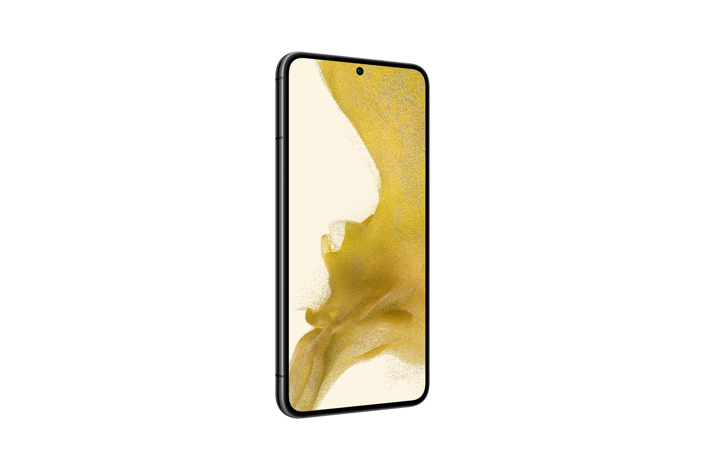 Smartphone mit grünem Rahmen und gebogenem Display, das ein gelb-grünes Muster zeigt.