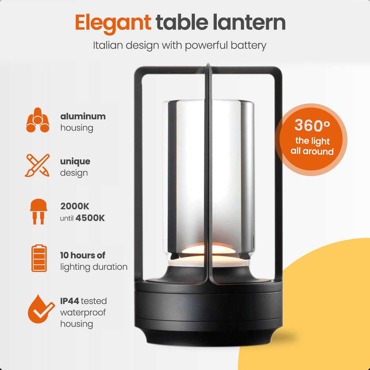 Elegant table lantern. Black frame with a cylindrical glass. White background.