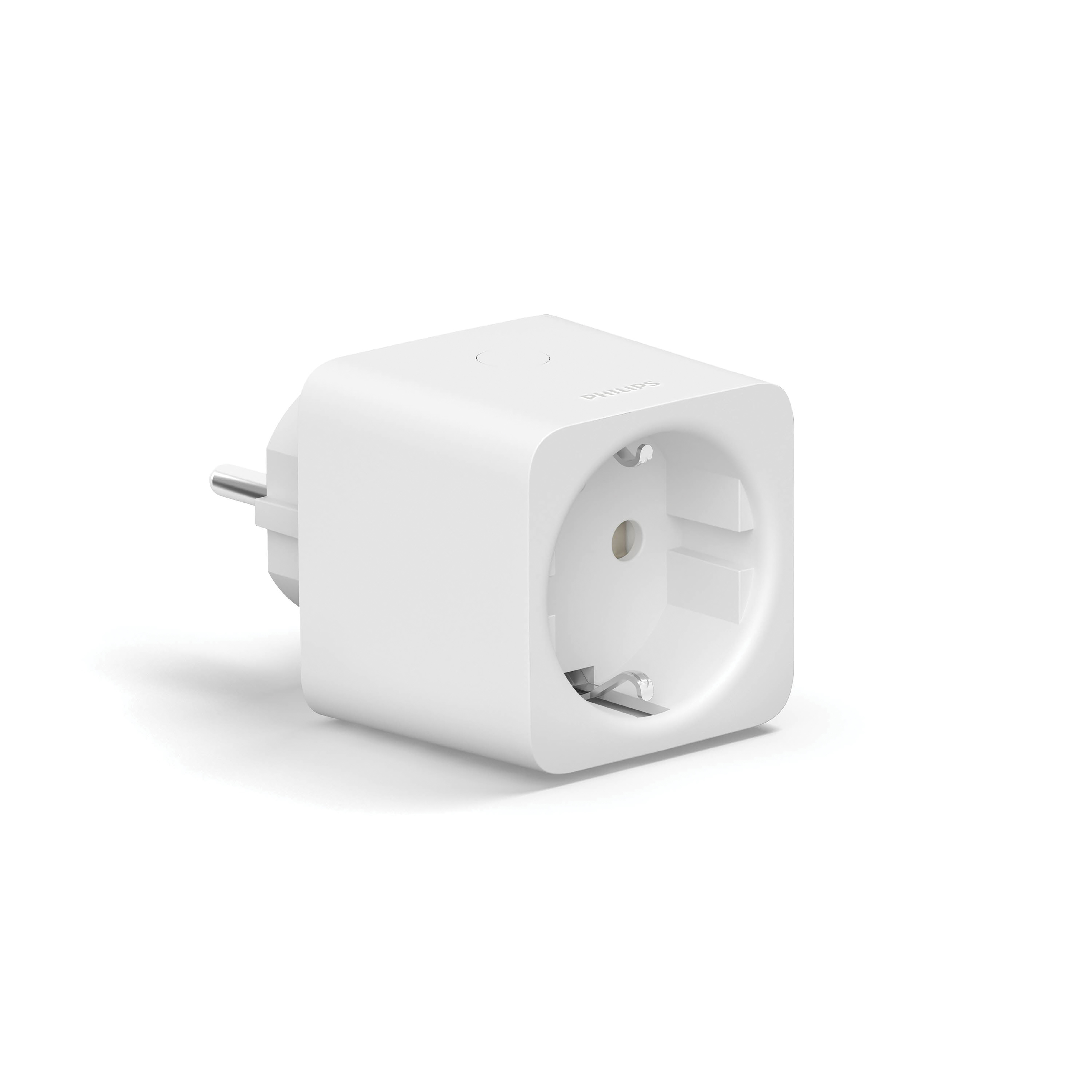 White Philips smart plug, a cube-shaped device with a socket for electrical appliances.