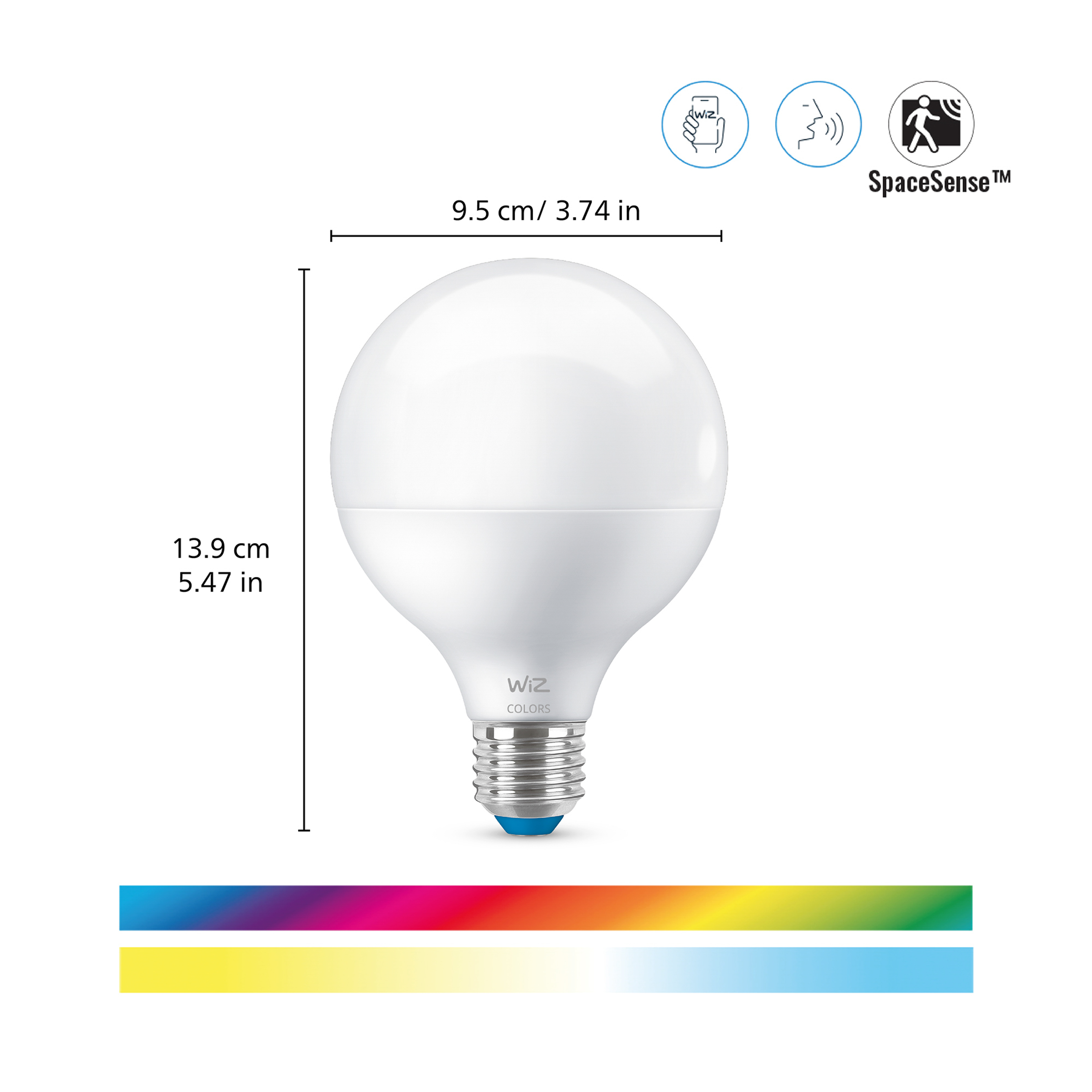 WIZ E27 11W 75W G95 RGB FR Intelligente Glühbirne RGB - farbig