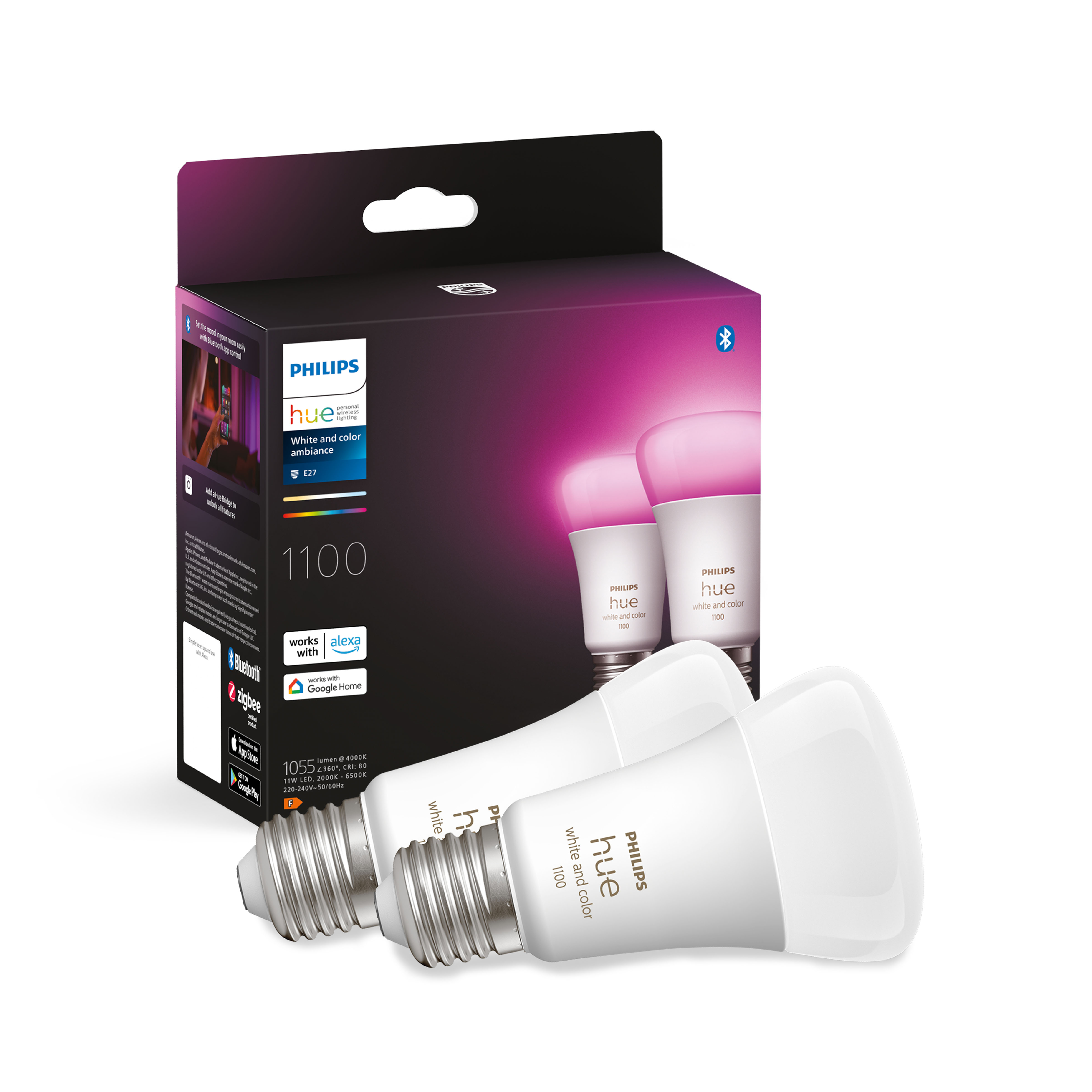 PHILIPS HUE WCA 9-75W E27 1100 Lümen 2'li Ekopaket A60 Bluetooth Akıllı Ampul