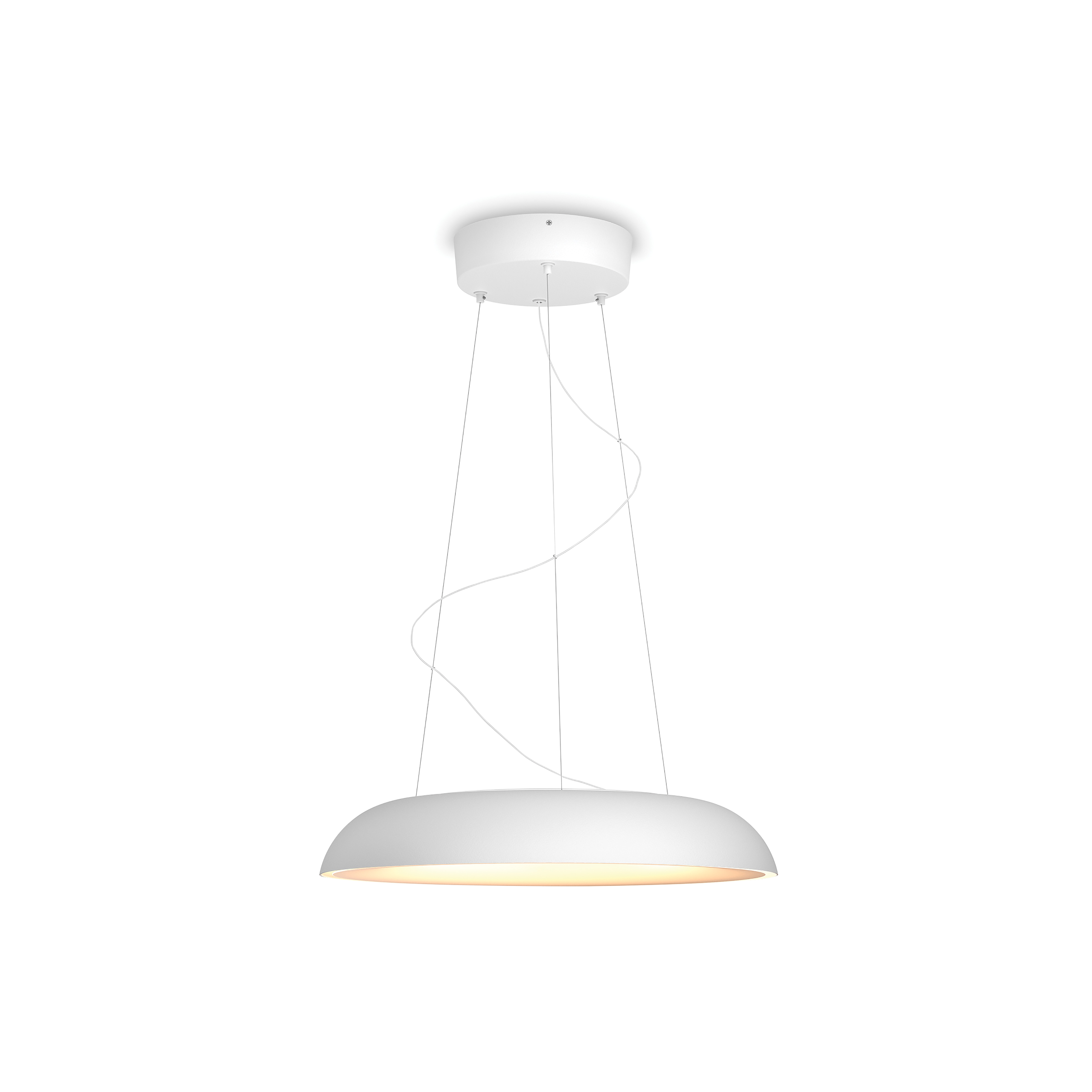 Une lumière de plafond blanche et arrondie suspendue au plafond.