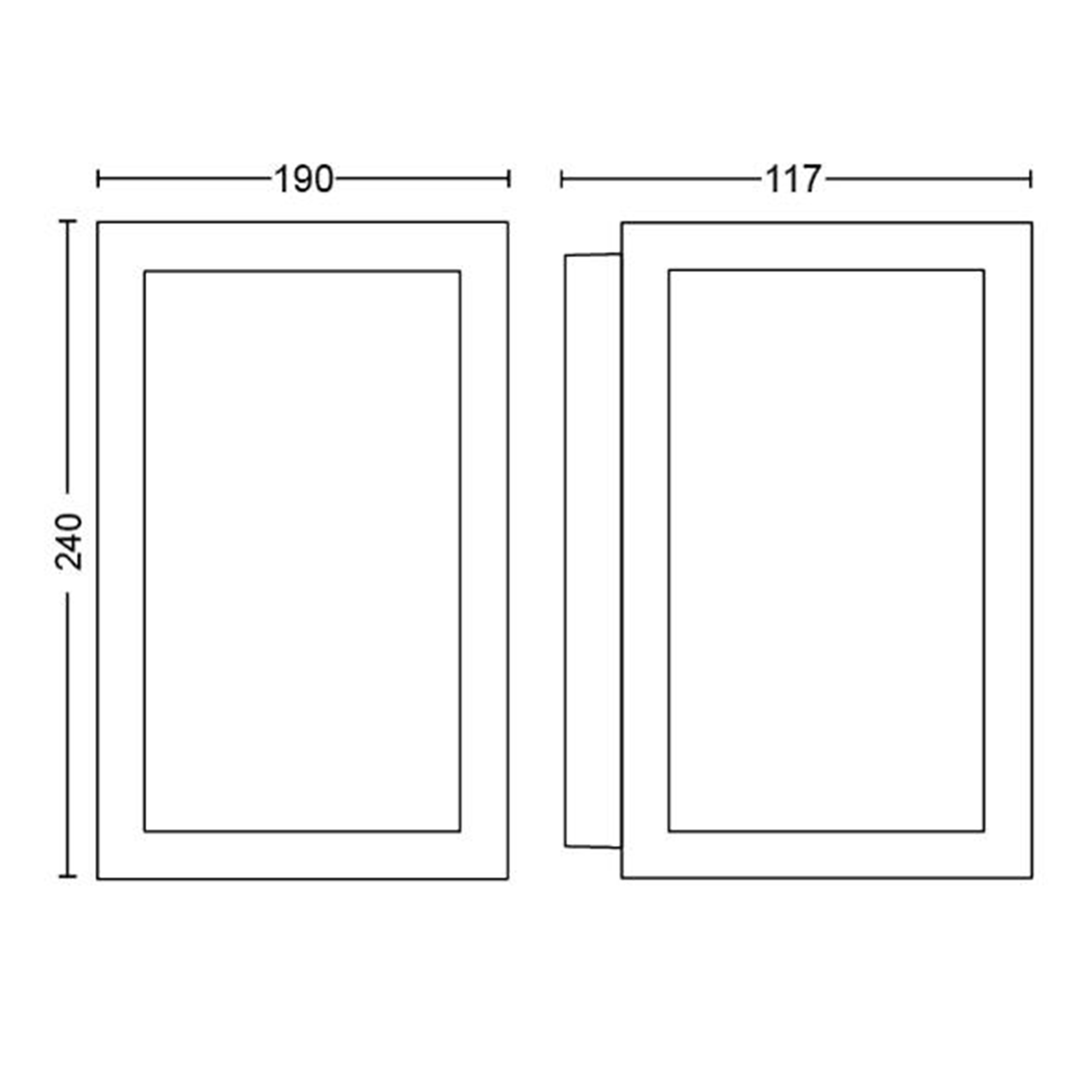 Dessin au trait de deux cadres rectangulaires avec dimensions. 190x240 et 117x240.