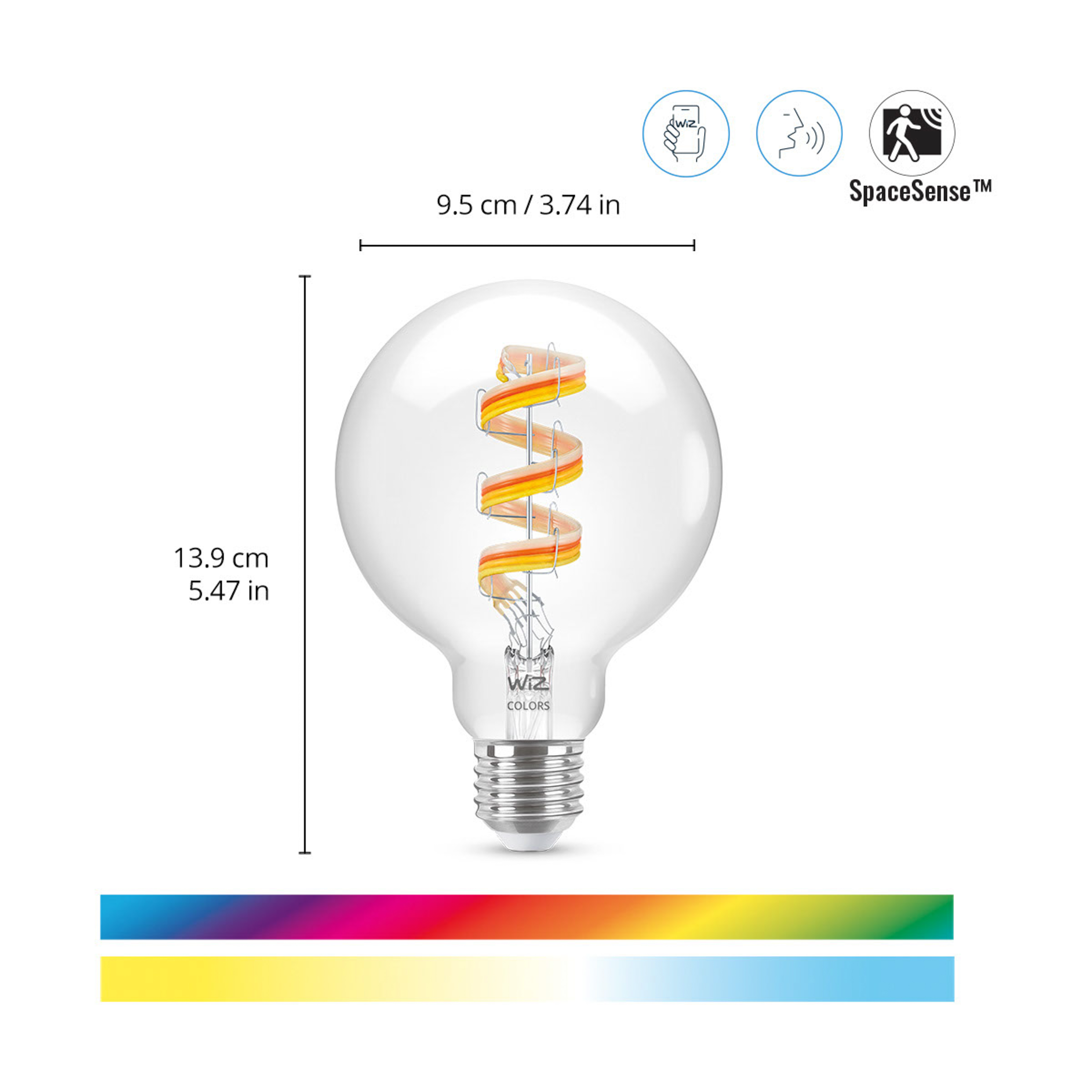 WIZ E27 6.3W 40W G95 TW+COLOR Intelligente Glühbirne Bianco caldo/Bianco neutro/Bianco freddo