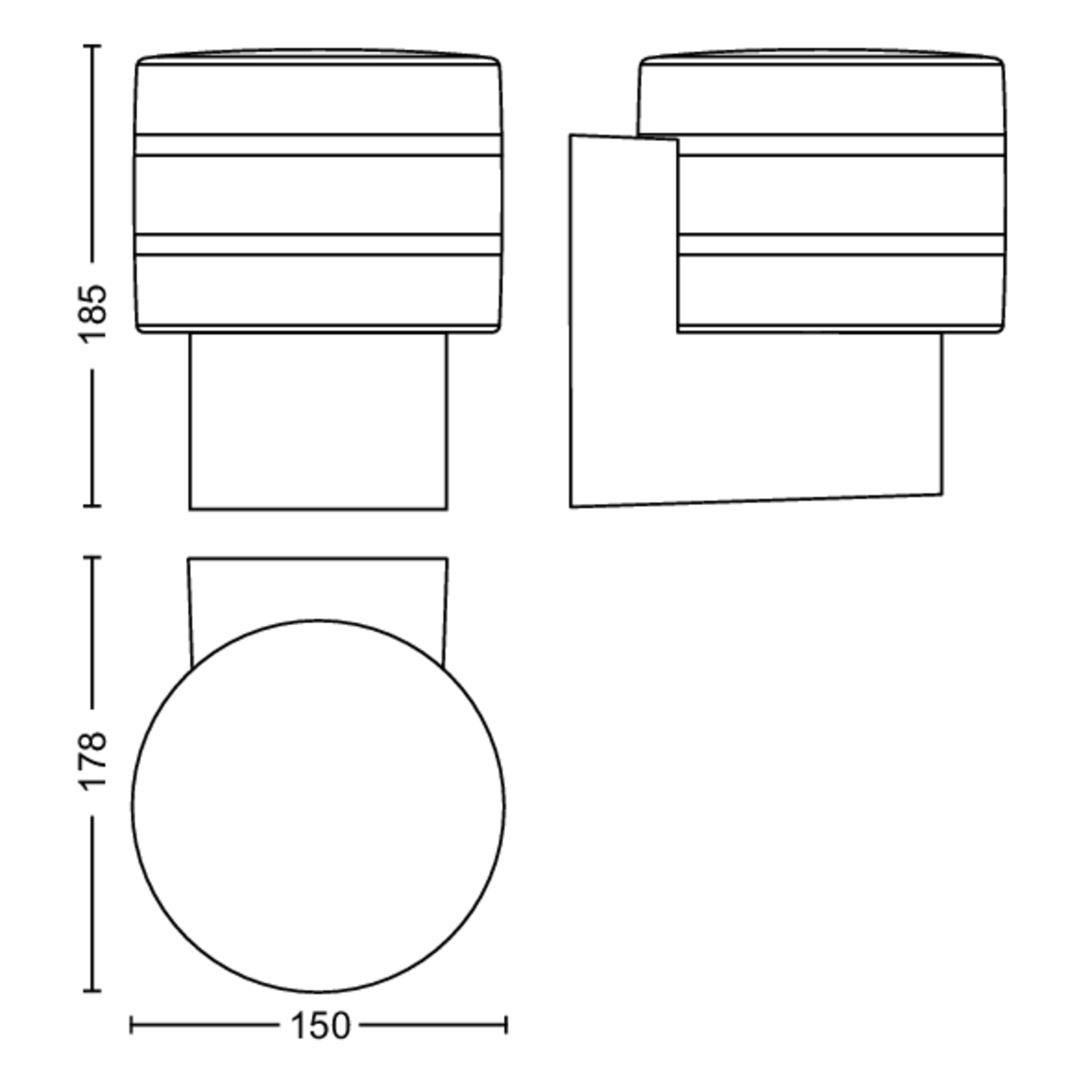 Rysunek techniczny krzesła z wymiarami w mm, przedstawiający widoki z przodu, z boku i z góry.