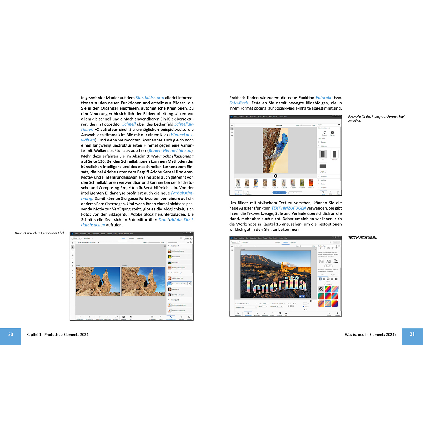 Seite aus einer Zeitschrift. Es zeigt Screenshots einer Fotobearbeitungssoftware.