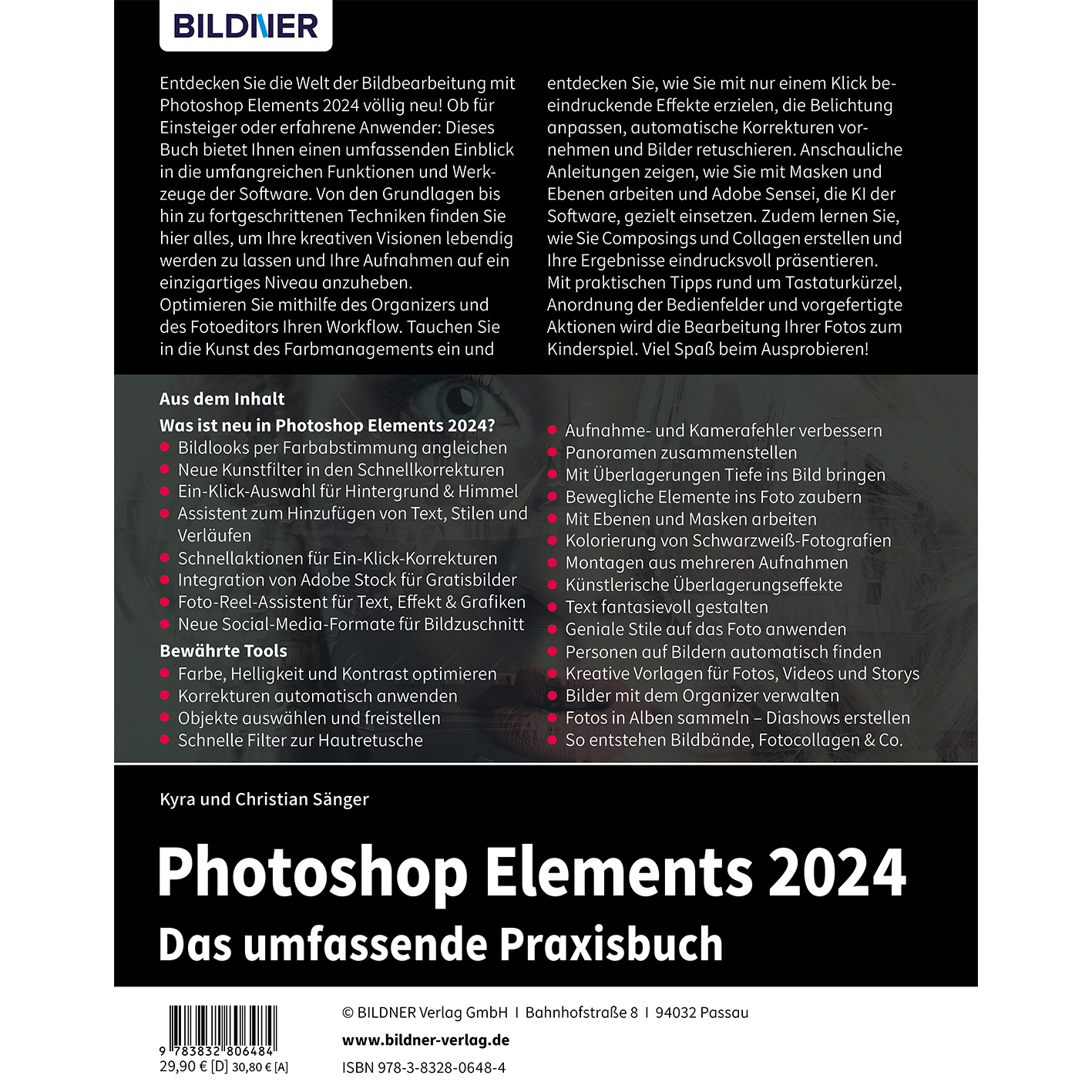 Buchcover für Photoshop Elements 2024. Text und Grafiken.