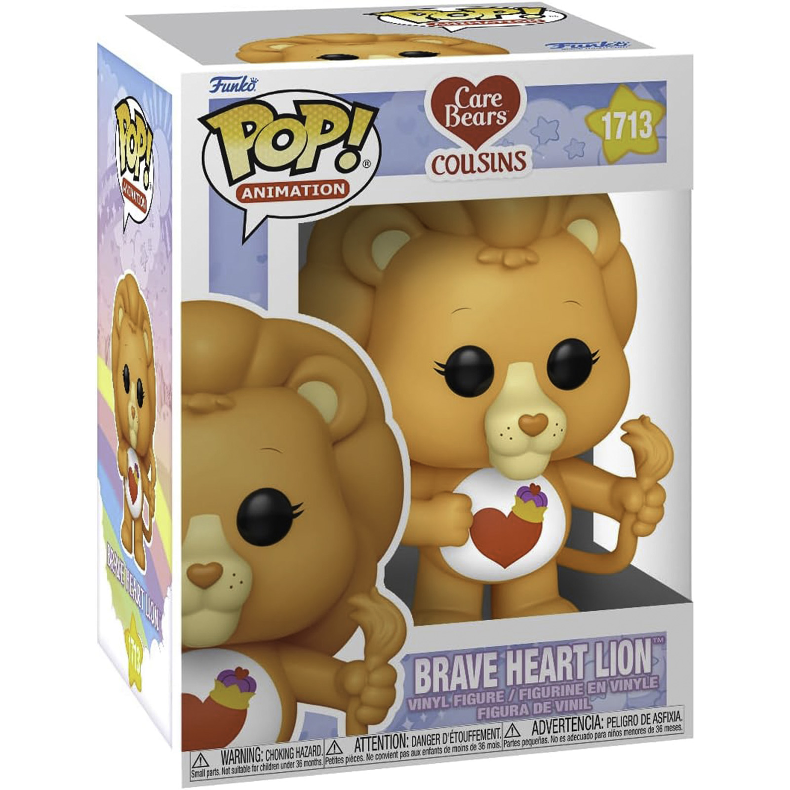Care Bears Cousins Brave Heart Lion Pop! Figur in einer Box. Figur hat orangefarbenes Fell.