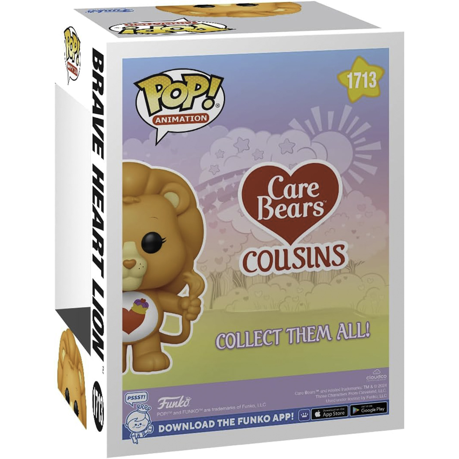 Care Bears Cousins Box, mit Brave Heart Lion Figur und Funko Pop Logo.