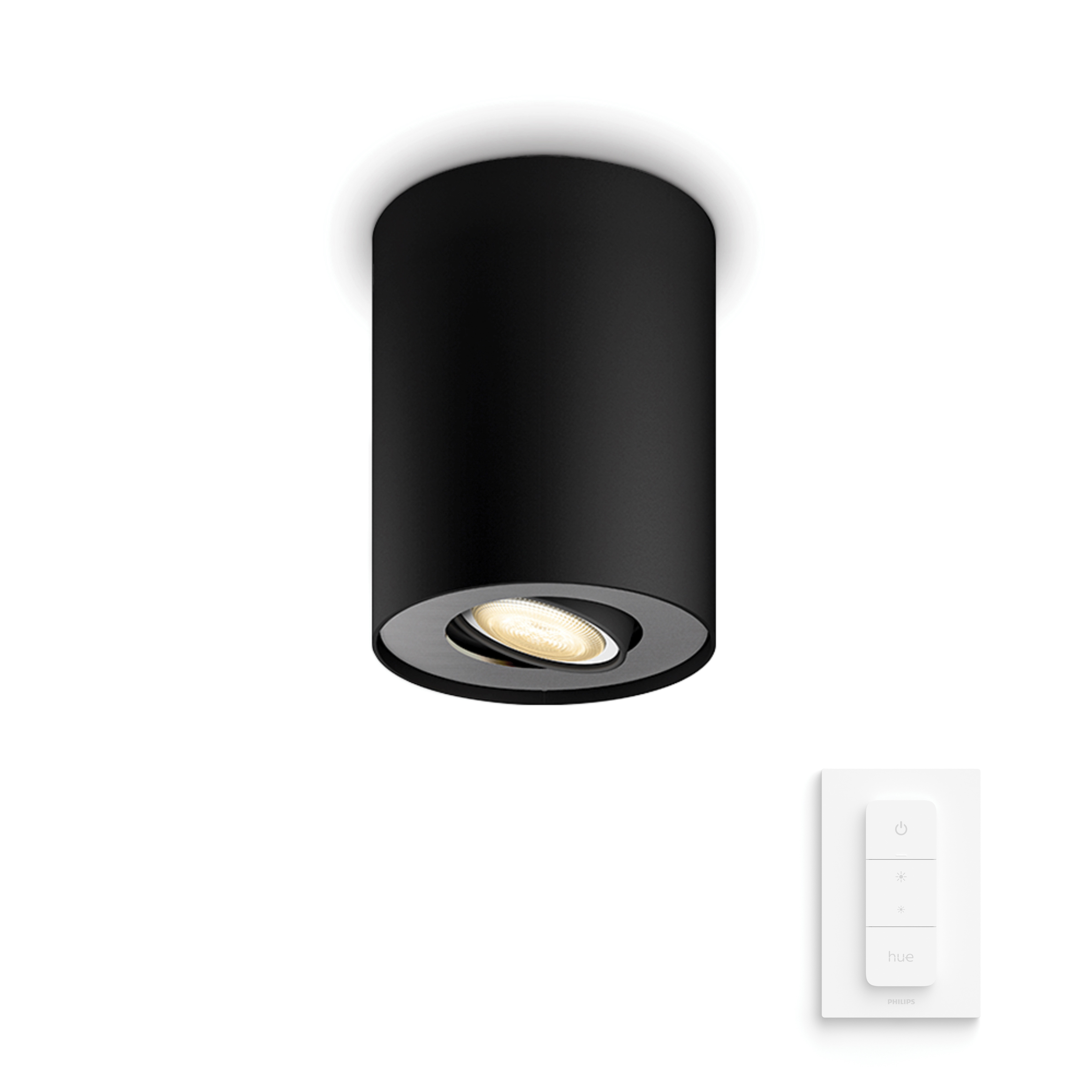 Czarna lampa sufitowa z widoczną żarówką. Oprawa jest okrągła i nowoczesna.