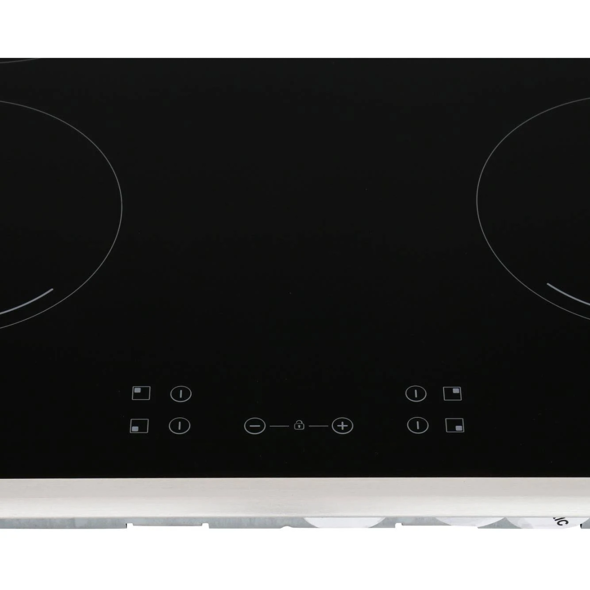 Czarna płyta indukcyjna z dwoma okrągłymi strefami gotowania i sterowaniem dotykowym.