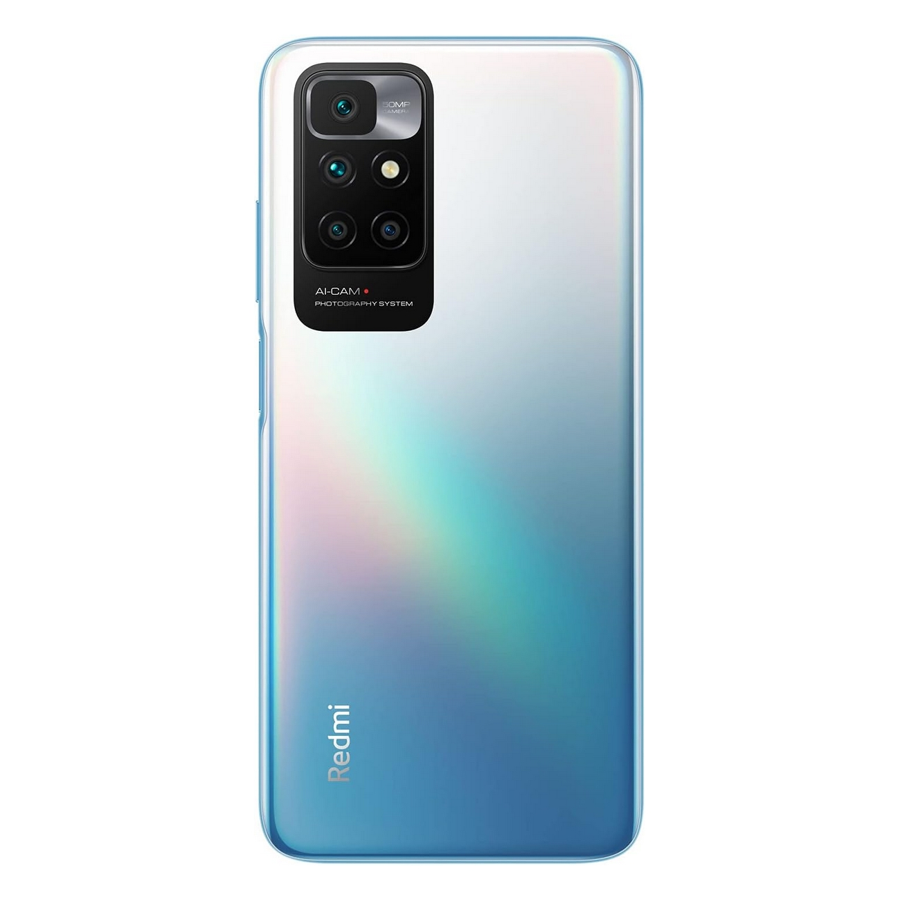 Uno smartphone blu con un sistema multi-fotocamera sul retro. Gradiente di colori.