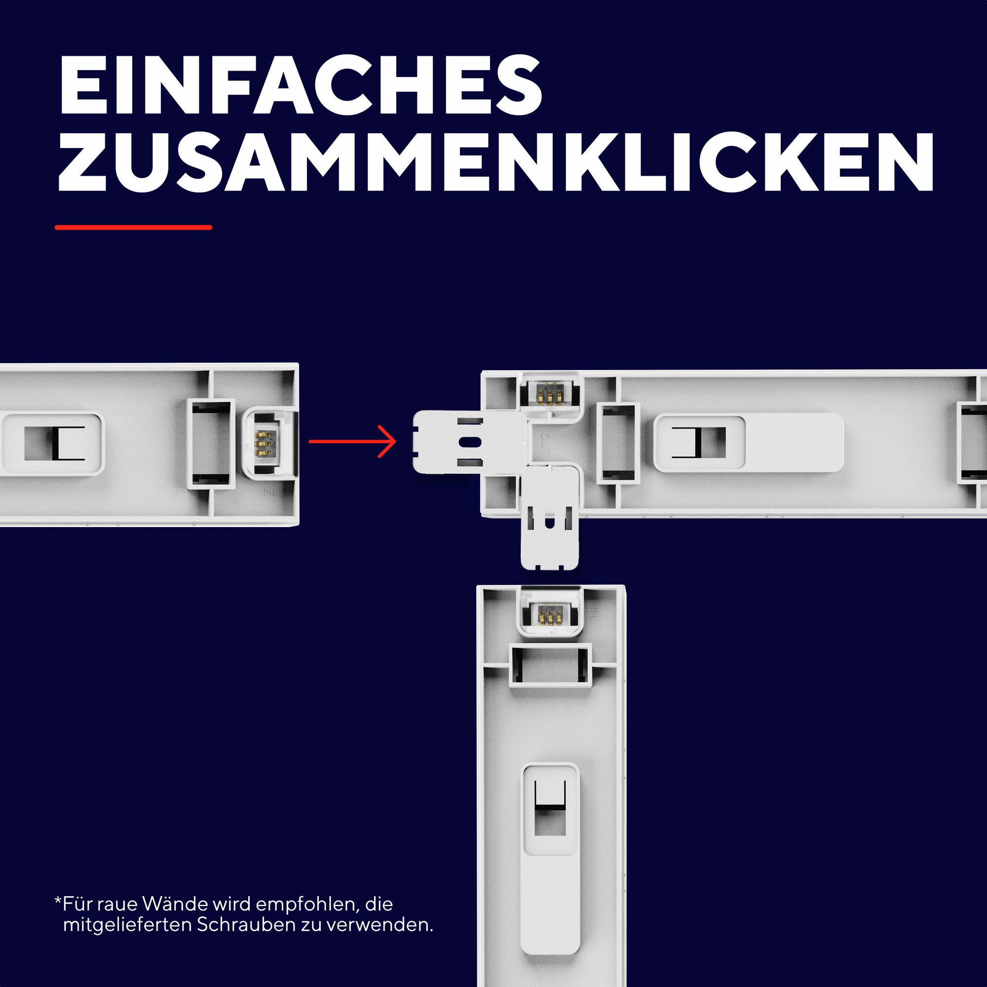 Weiße Kunststoffteile werden montiert, einfaches Klick-Design.