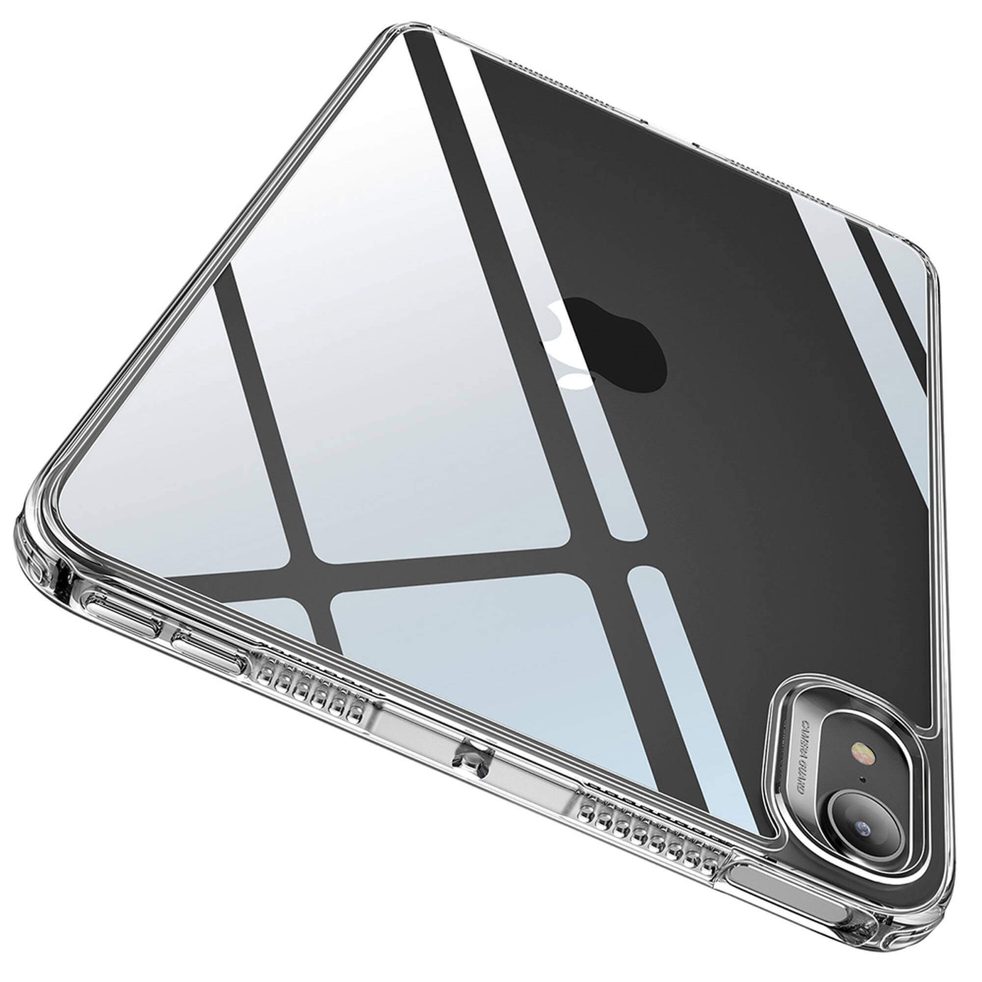 Transparente Handyhülle. Zeigt Rückseite und Kamera des Telefons.