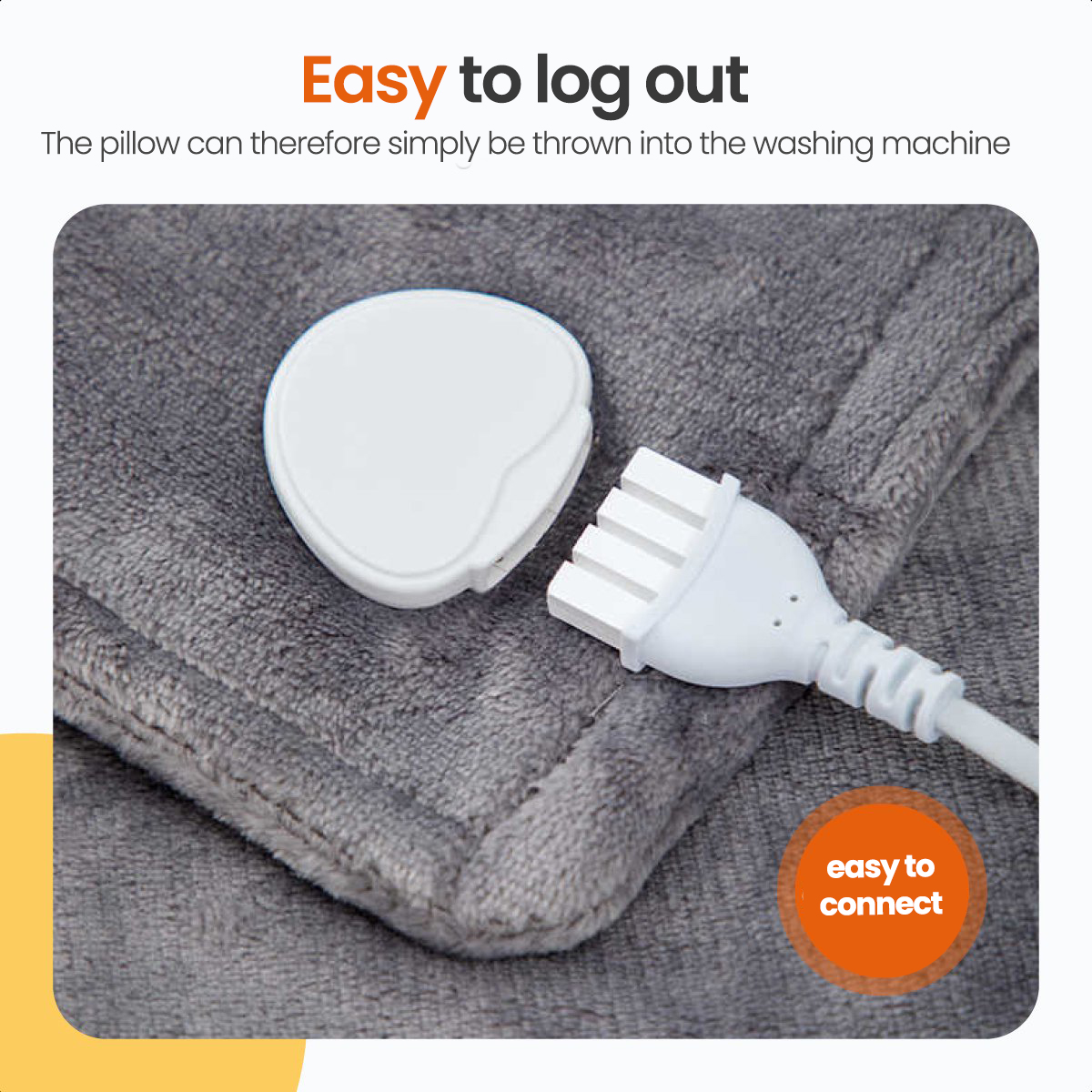 A heated blanket with a white control and a white plug.