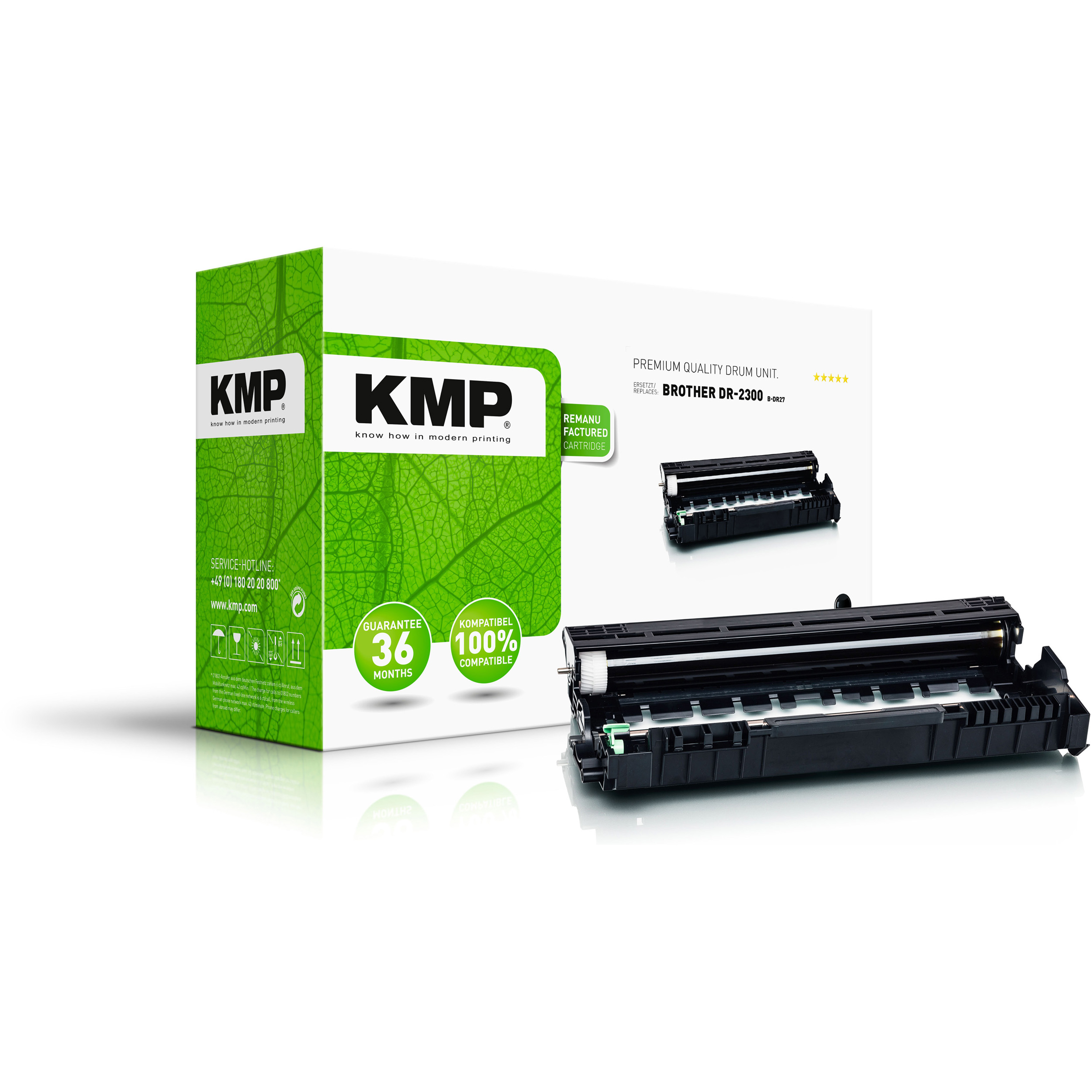KMP Trommeleinheit-Box und eine schwarze Trommeleinheit.