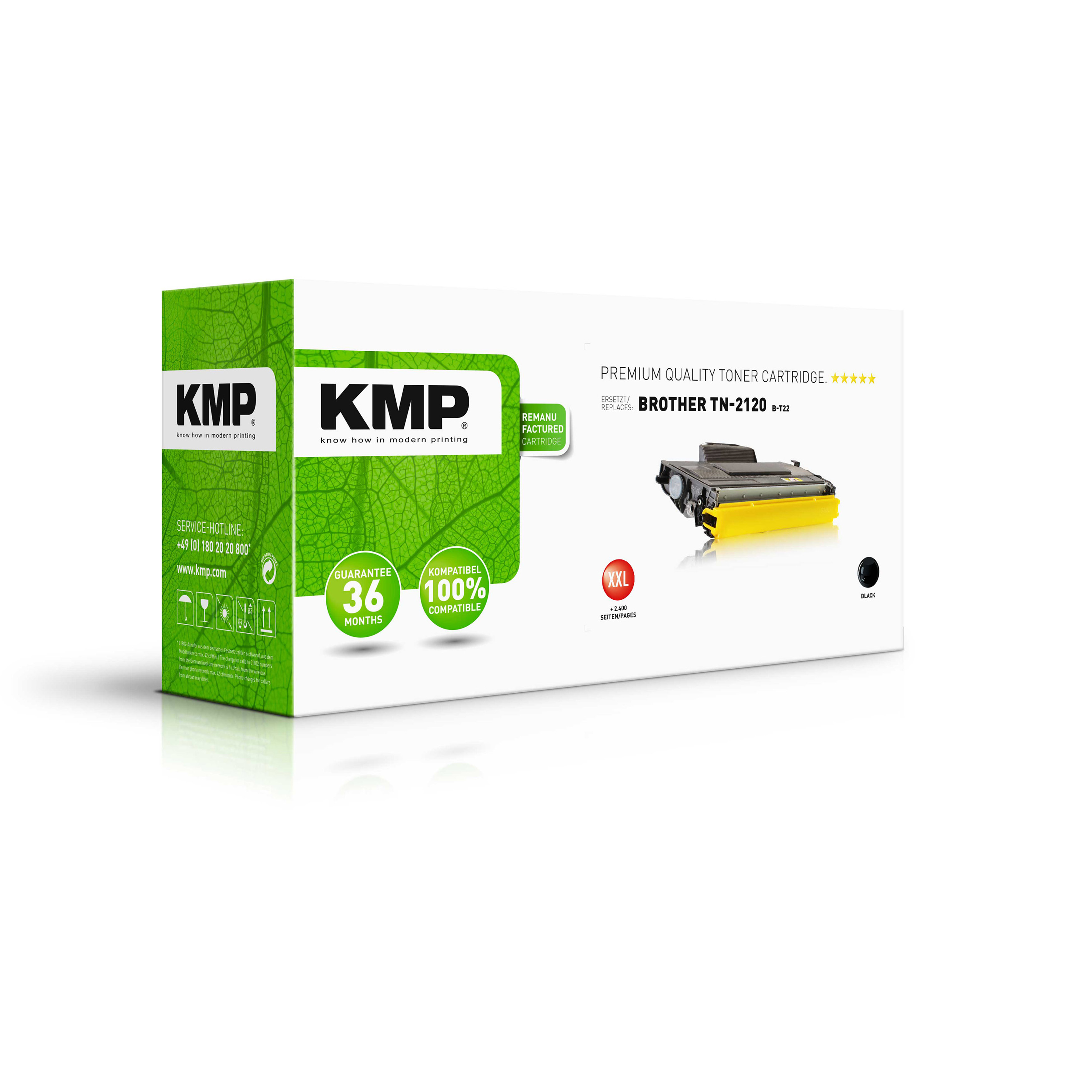 Scatola con logo KMP, una cartuccia toner e testo.