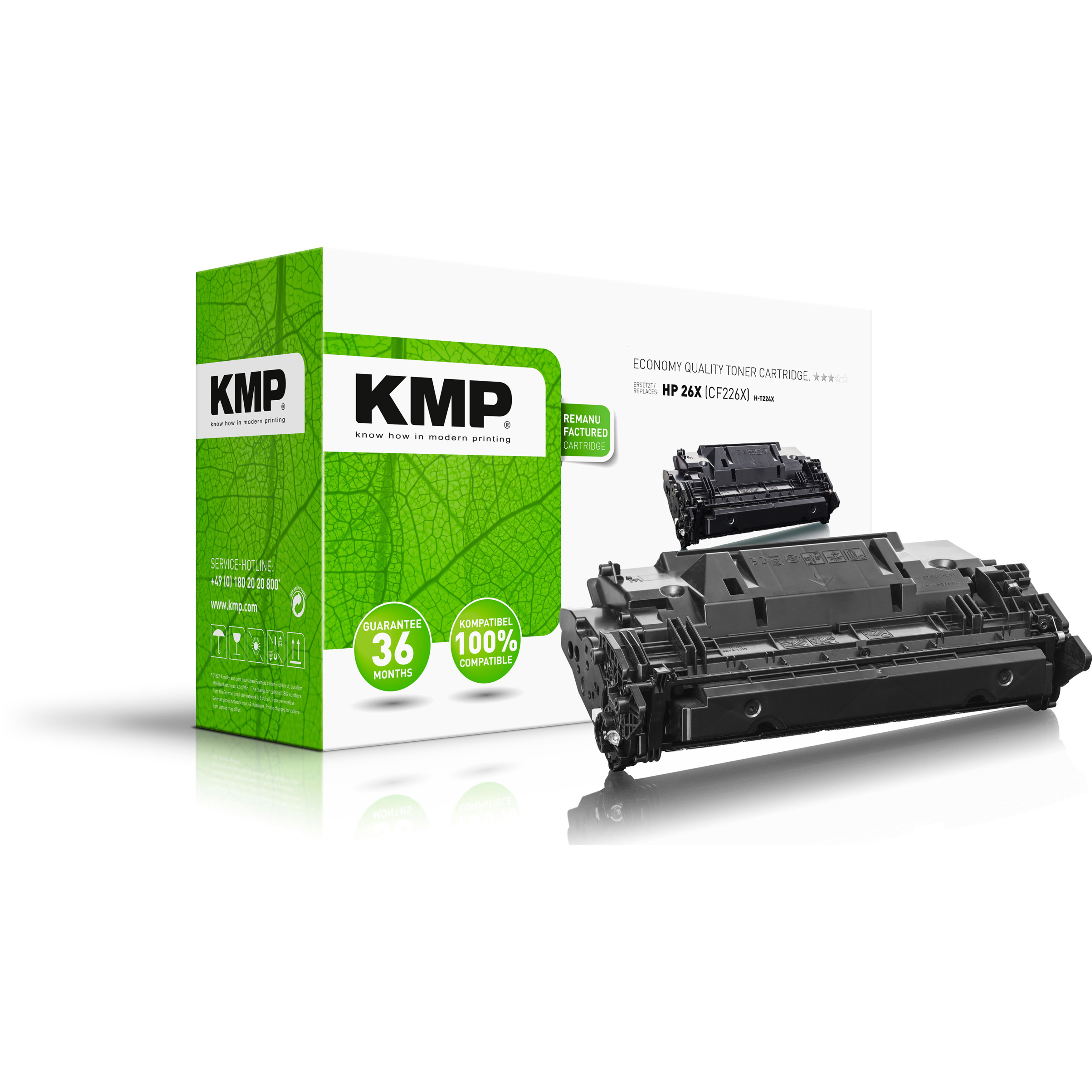 Una caja de cartucho de tóner KMP y un cartucho de tóner negro.