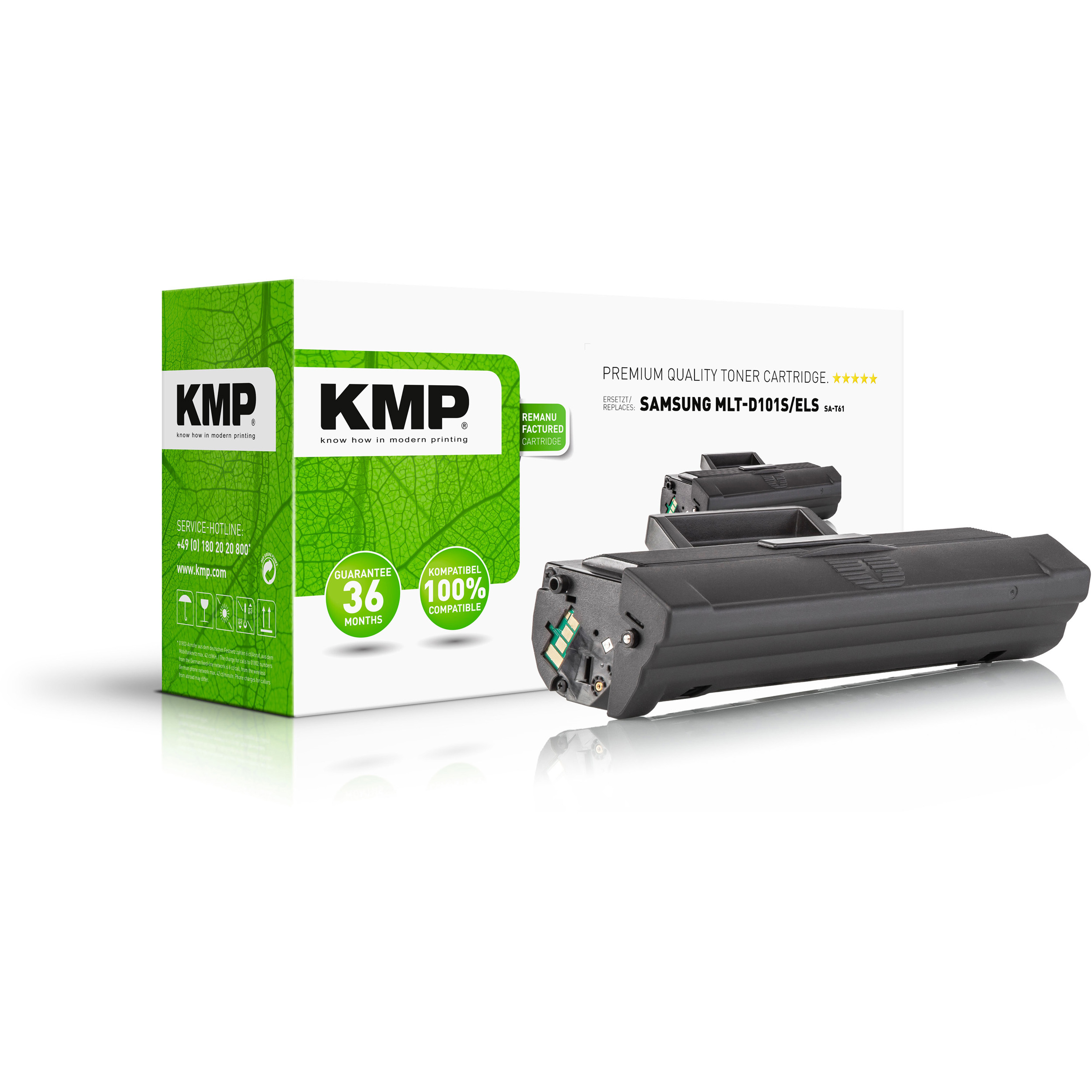 Scatola della cartuccia toner KMP, con due cartucce toner accanto.