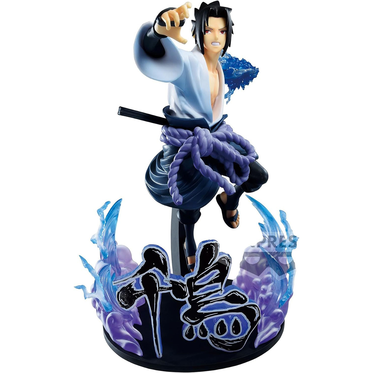 Anime-Figur eines Mannes in Aktion. Er ist in einer dynamischen Pose, umgeben von blauen Energieeffekten.