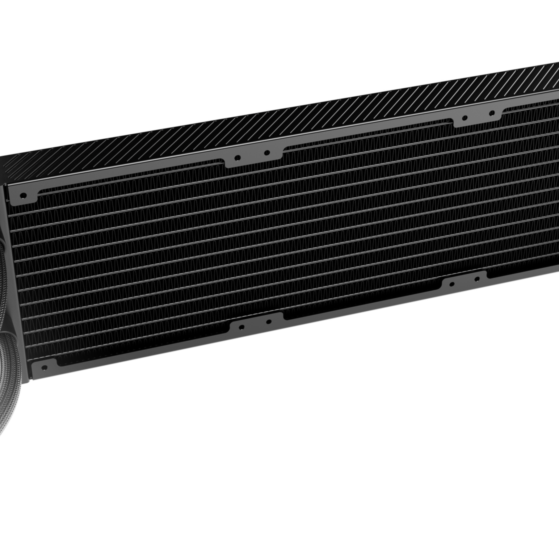 Czarny radiator komputera z wzorem na białym tle.