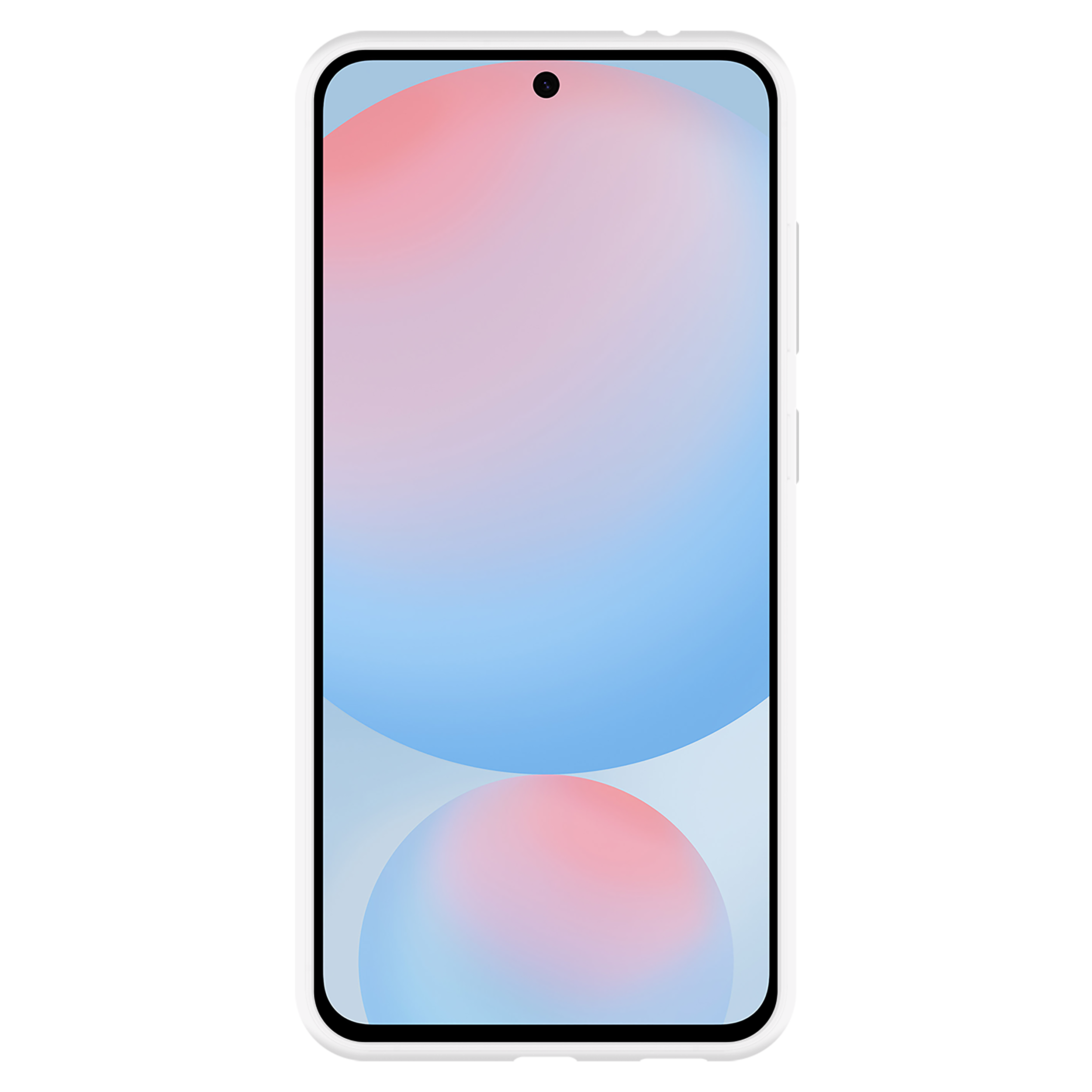 Ein Smartphone mit einem rosa und blauen Farbverlauf-Bildschirm, Vorderansicht, schwarzer Rand um den Bildschirm.