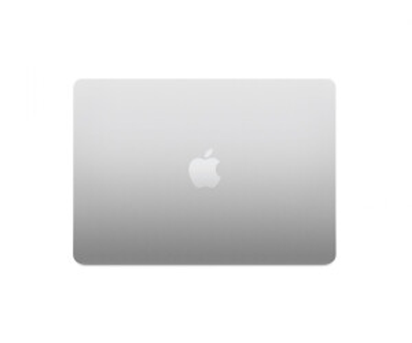 Ein silberner Laptop von oben, der das Apple-Logo auf weißem Hintergrund zeigt.