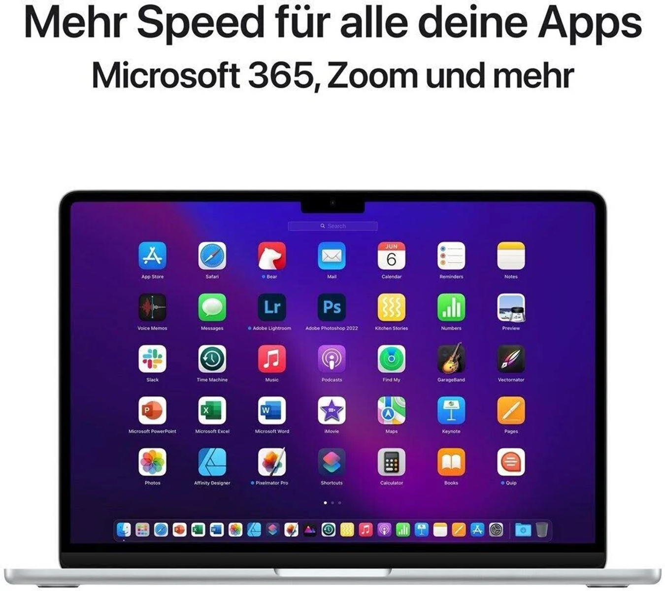 Laptop mit App-Symbolen, Microsoft 365, Zoom und mehr.