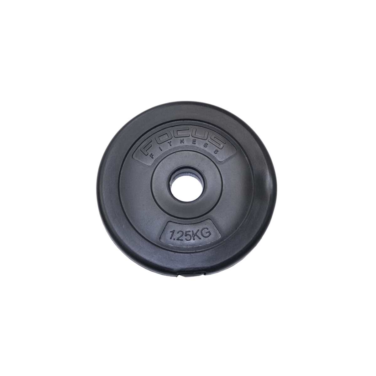 A black weight plate with the text 'FOCUS FITNESS' and '1.25KG' on it.