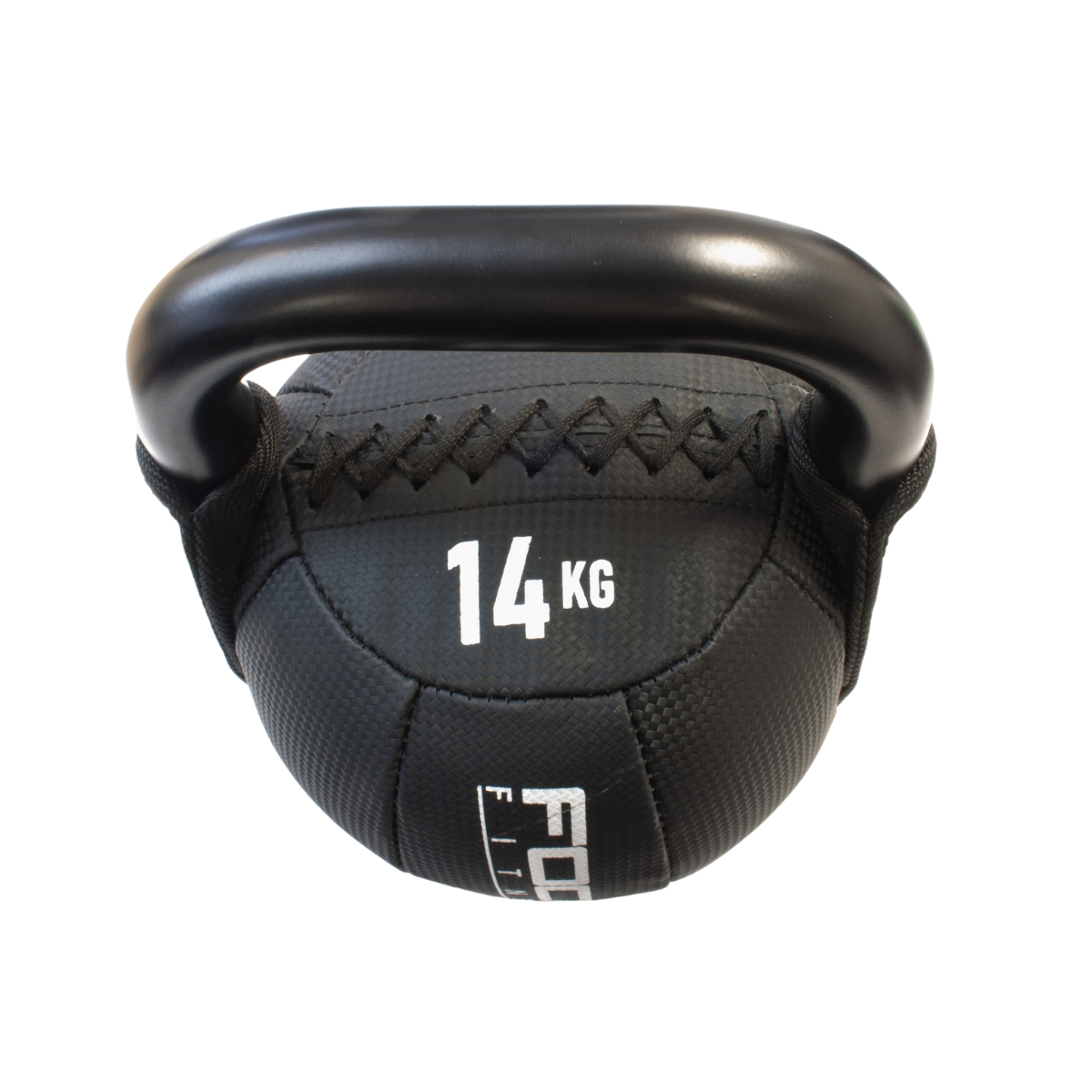 A black kettlebell with a black handle and the weight marked as '14 KG'.