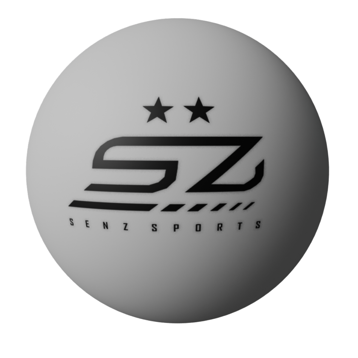 Une sphère blanche avec un logo SZ noir et deux étoiles.