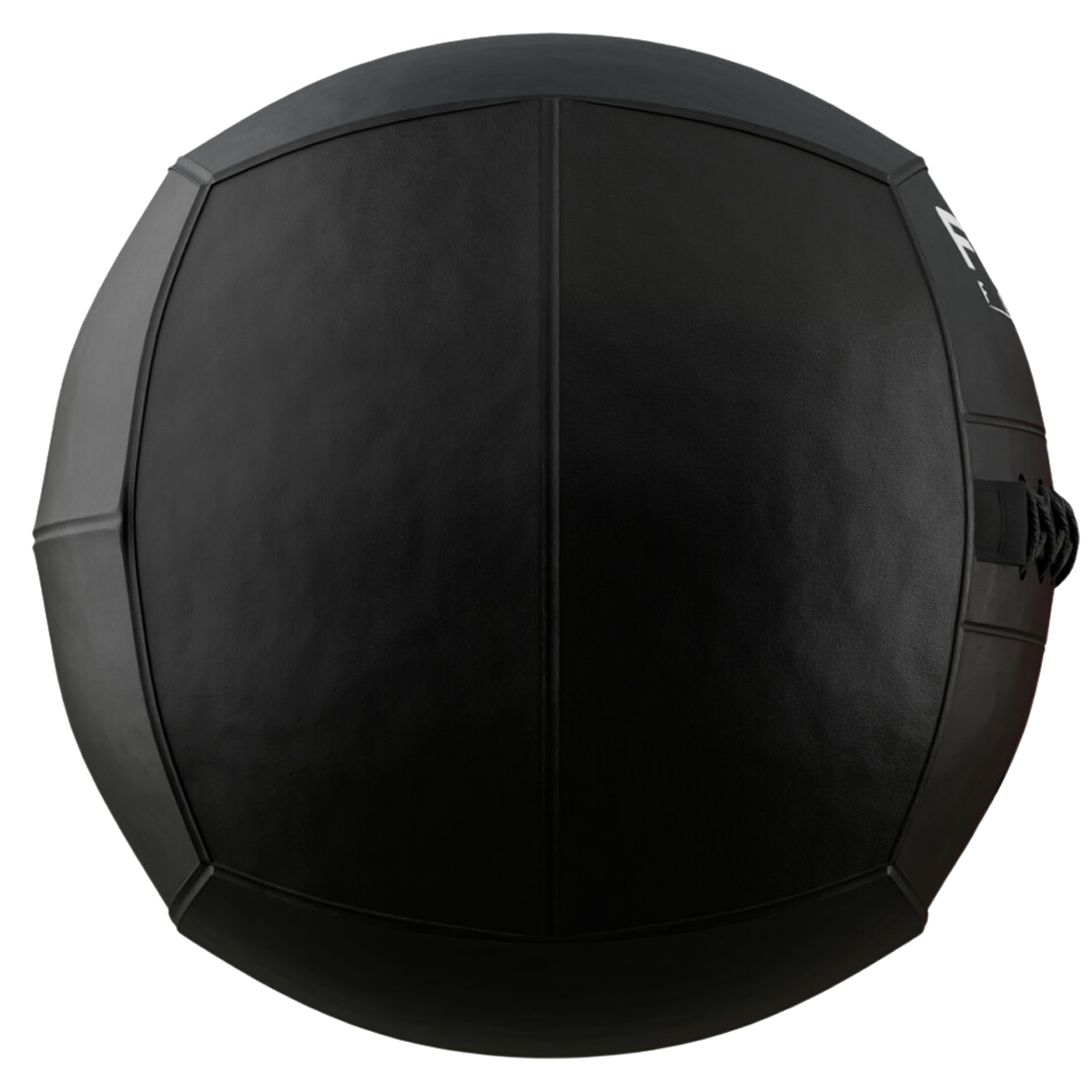 Ballon médicinal noir, rond avec panneaux cousus. Vue de dessus.