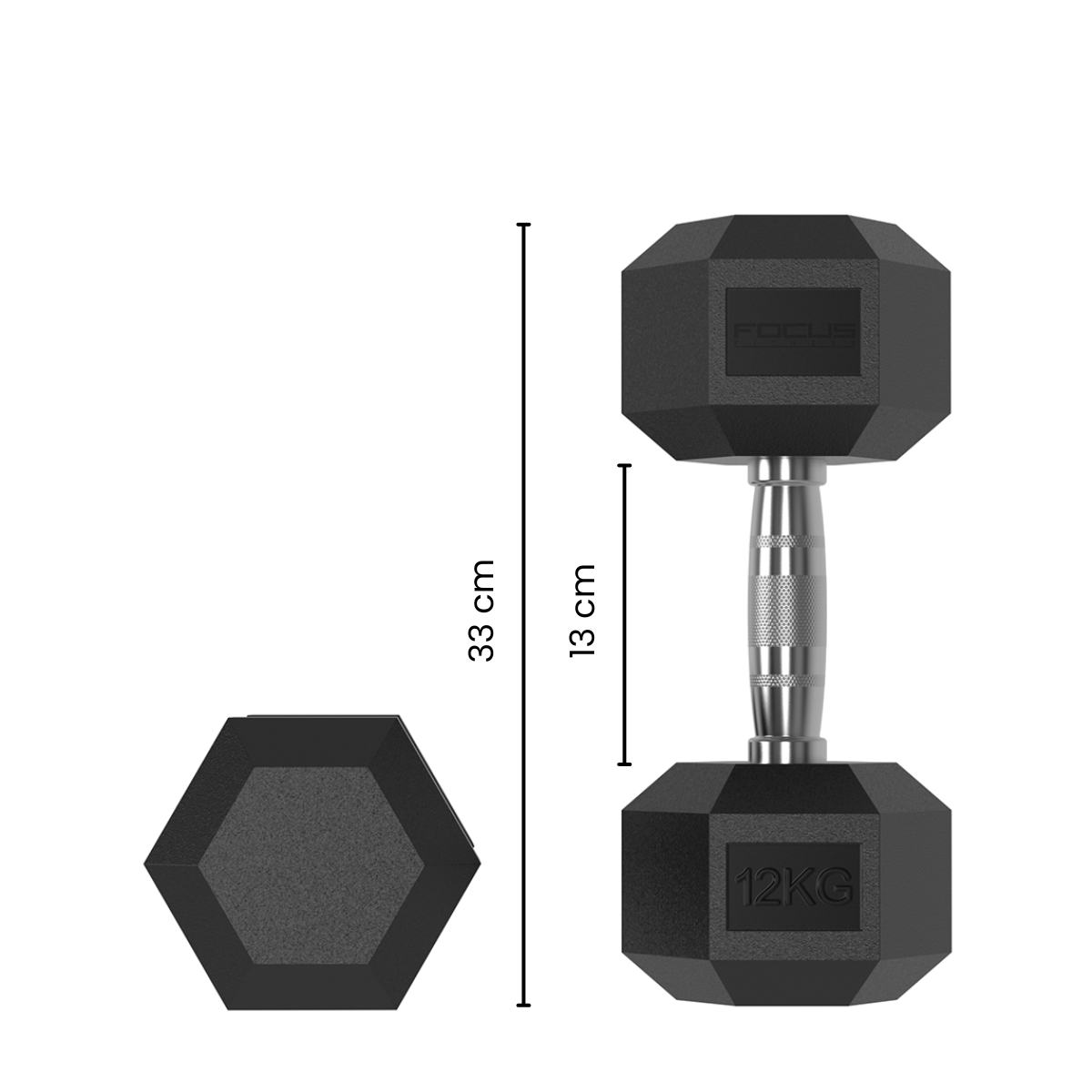Black dumbbell, marked 12KG, with silver handle and a second one.