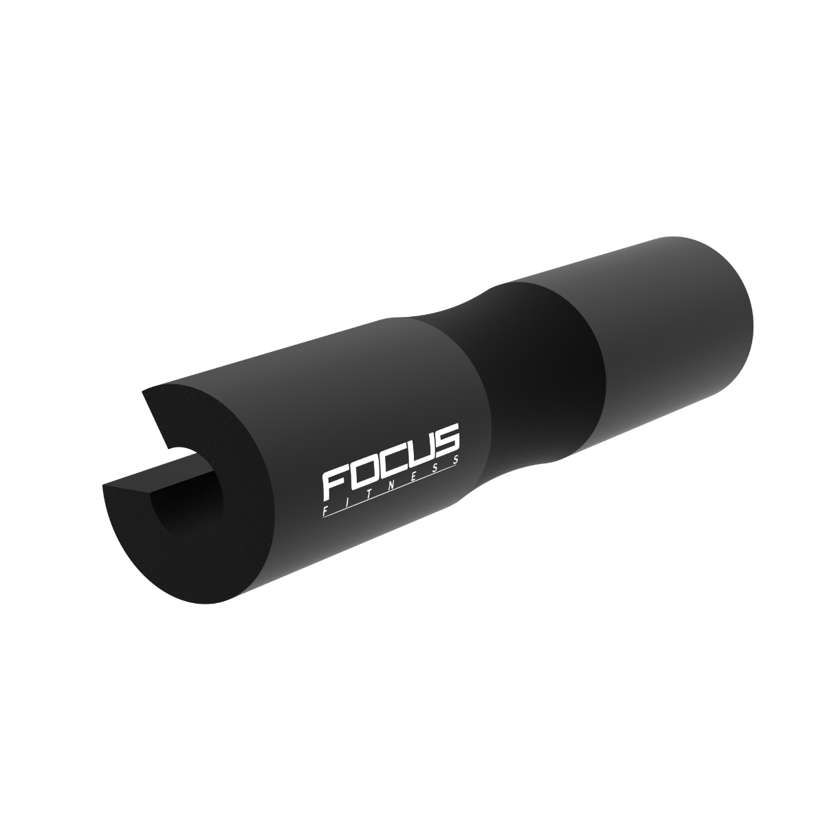 Zwarte foam squat bar. Wit "Focus Fitness" logo.