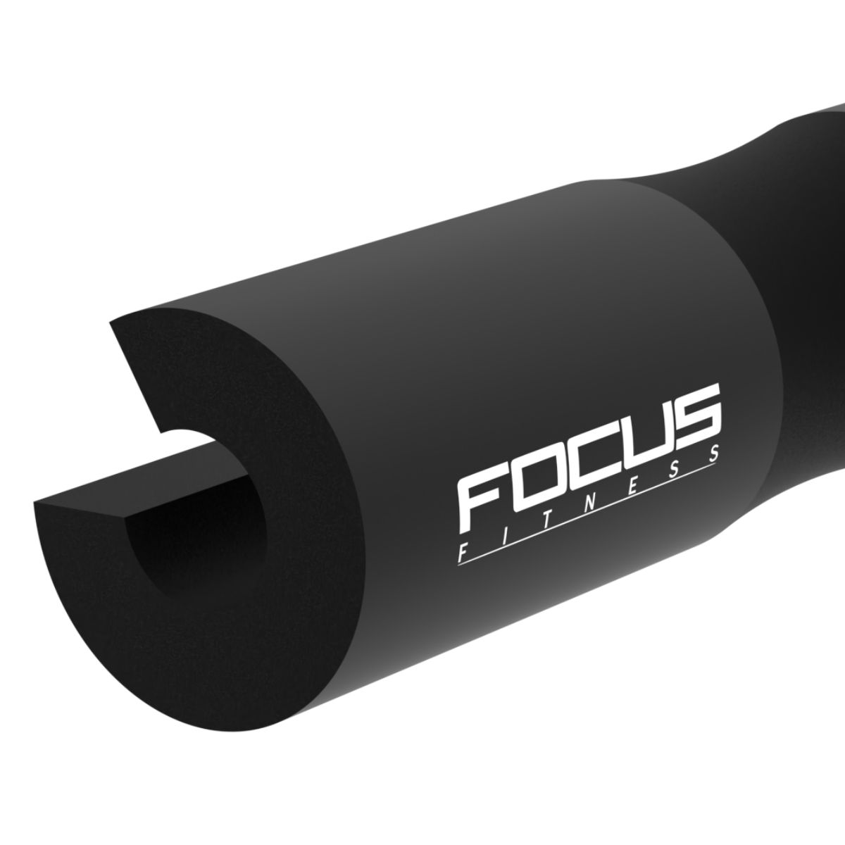 Zwart schuimstangpad met de merknaam "FOCUS FITNESS" zichtbaar op een witte achtergrond.