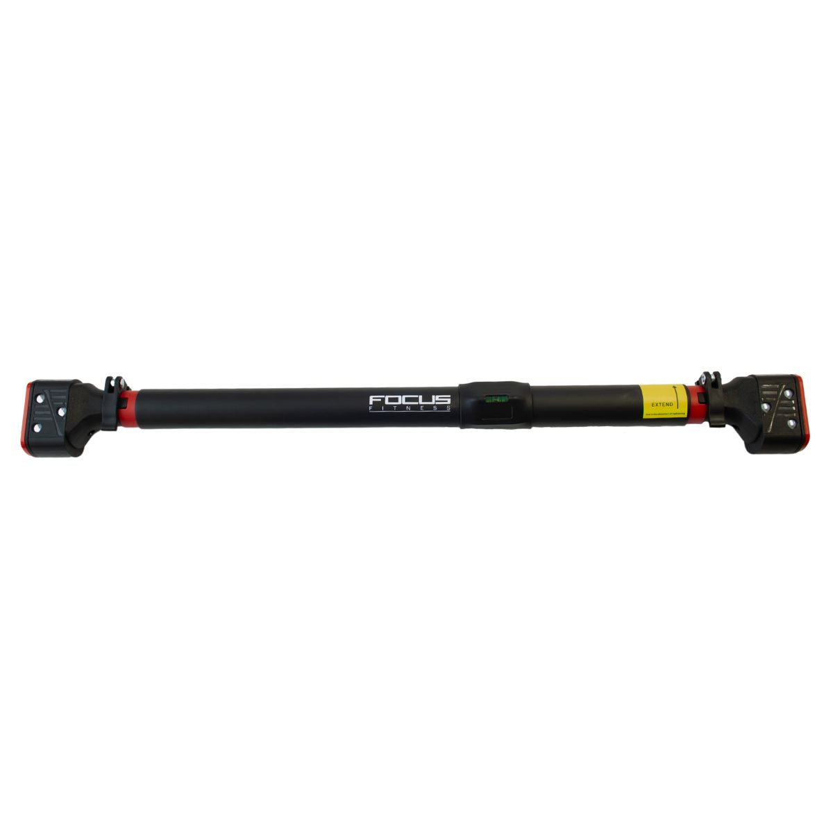 A black and red pull-up bar with Focus Fitness logo, on a white background.