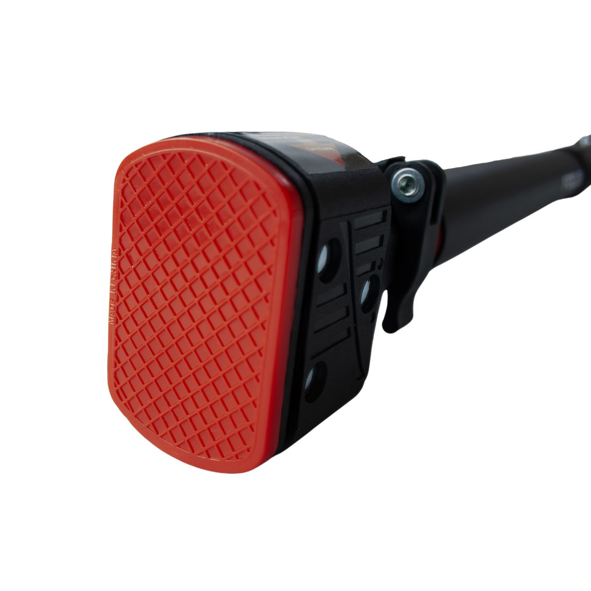 Red and black kickstand, with a textured, red surface.