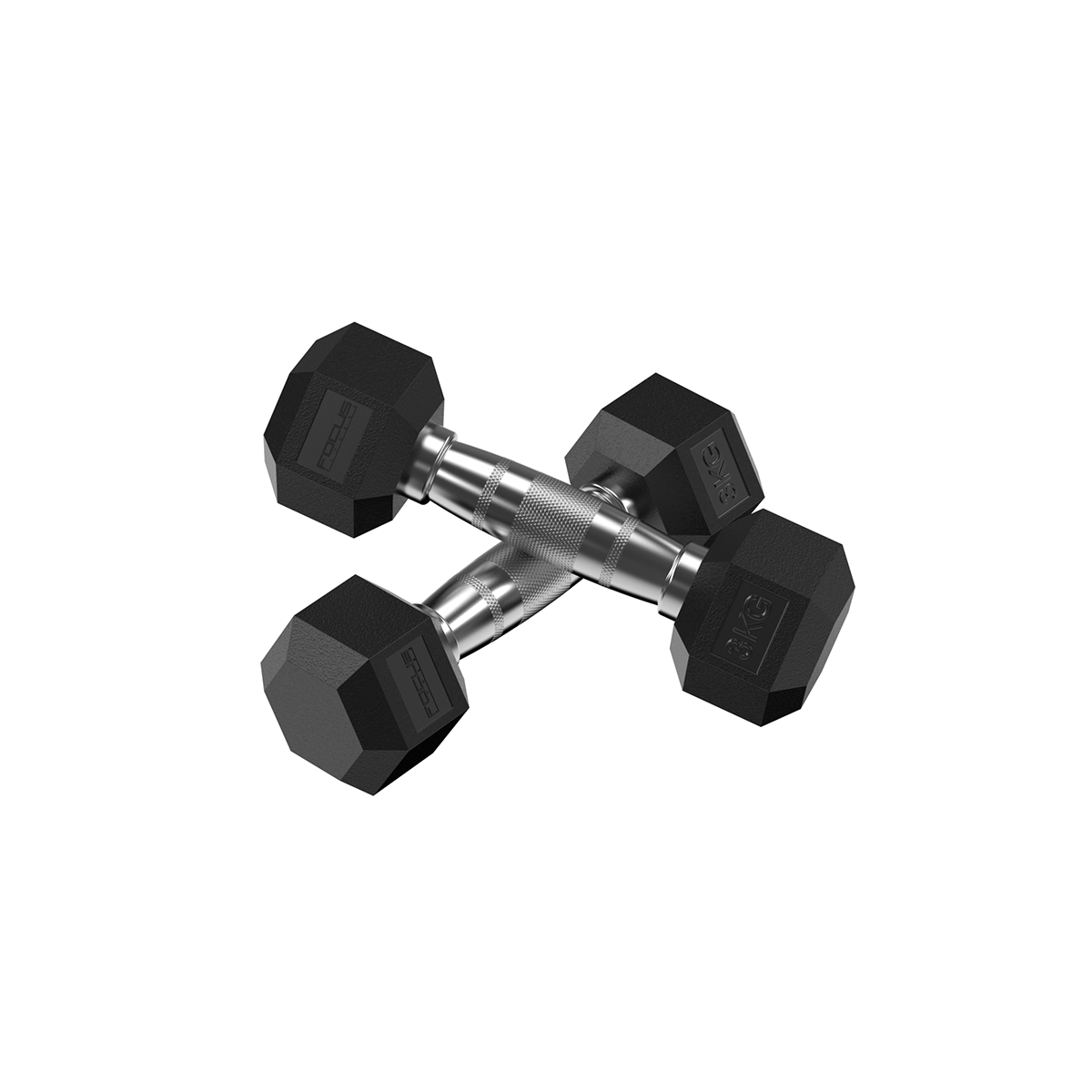 Two black dumbbells, 8KG weight marked, silver handle.