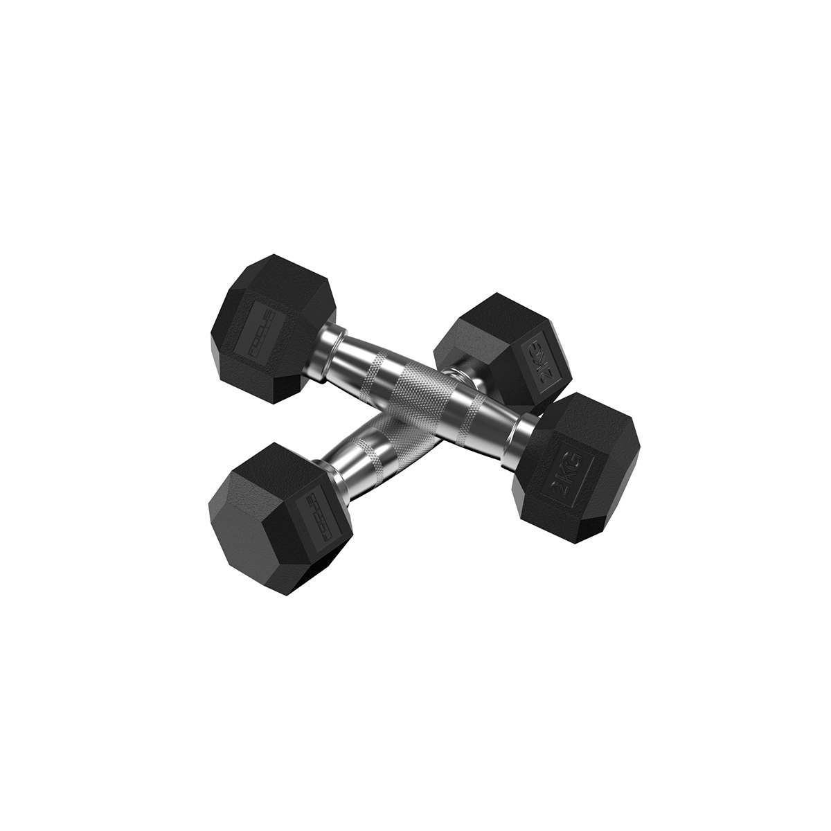 Two black dumbbells with a chrome handle.