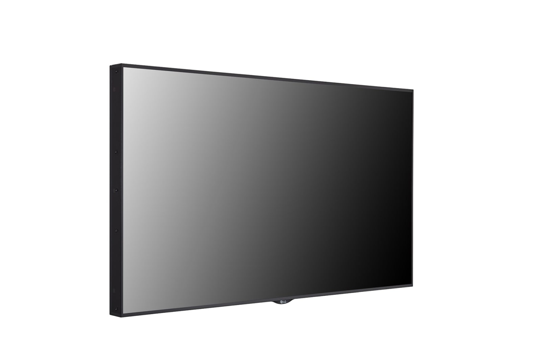 Schermo TV rettangolare nero angolato, sfondo bianco, visibile il logo LG.